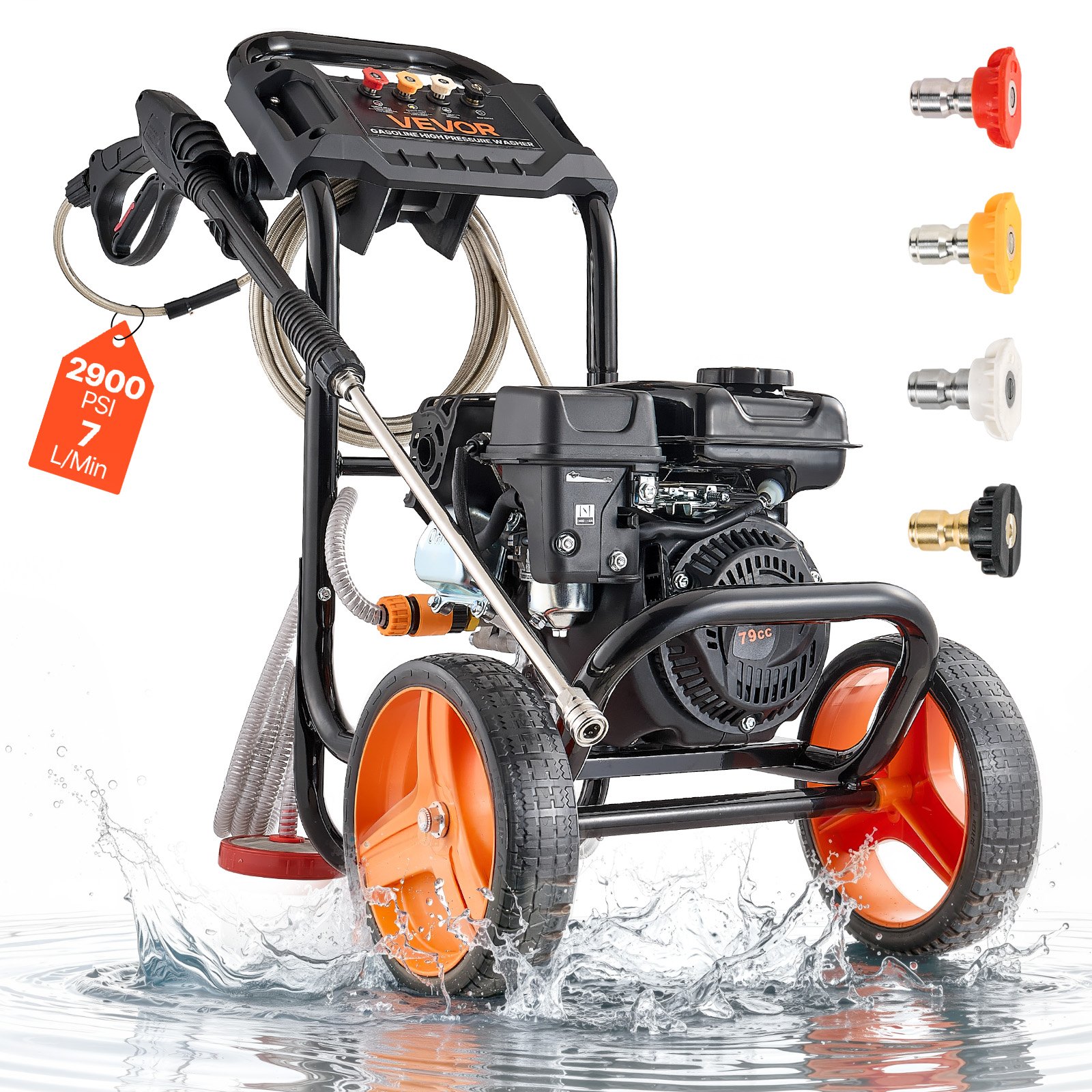 Bensiinikäyttöinen Painepesuri North Craft 2500BP, 2900 PSI, 7 L/min, Musta/Oranssi