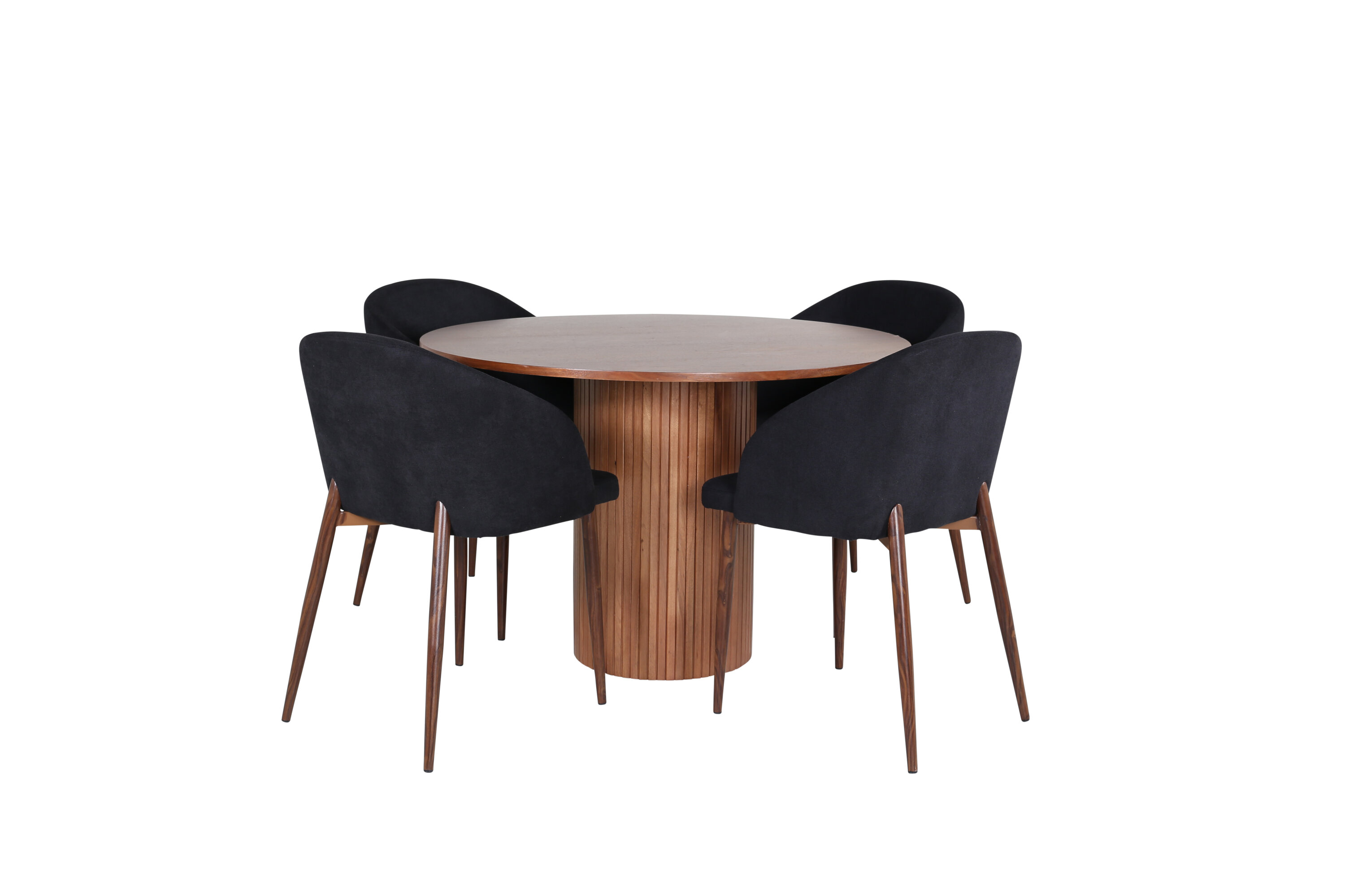 Ruokailuryhmä Venture Home Bianca/Arch, Ø110cm pöytä + 4 tuolia, pähkinä/musta