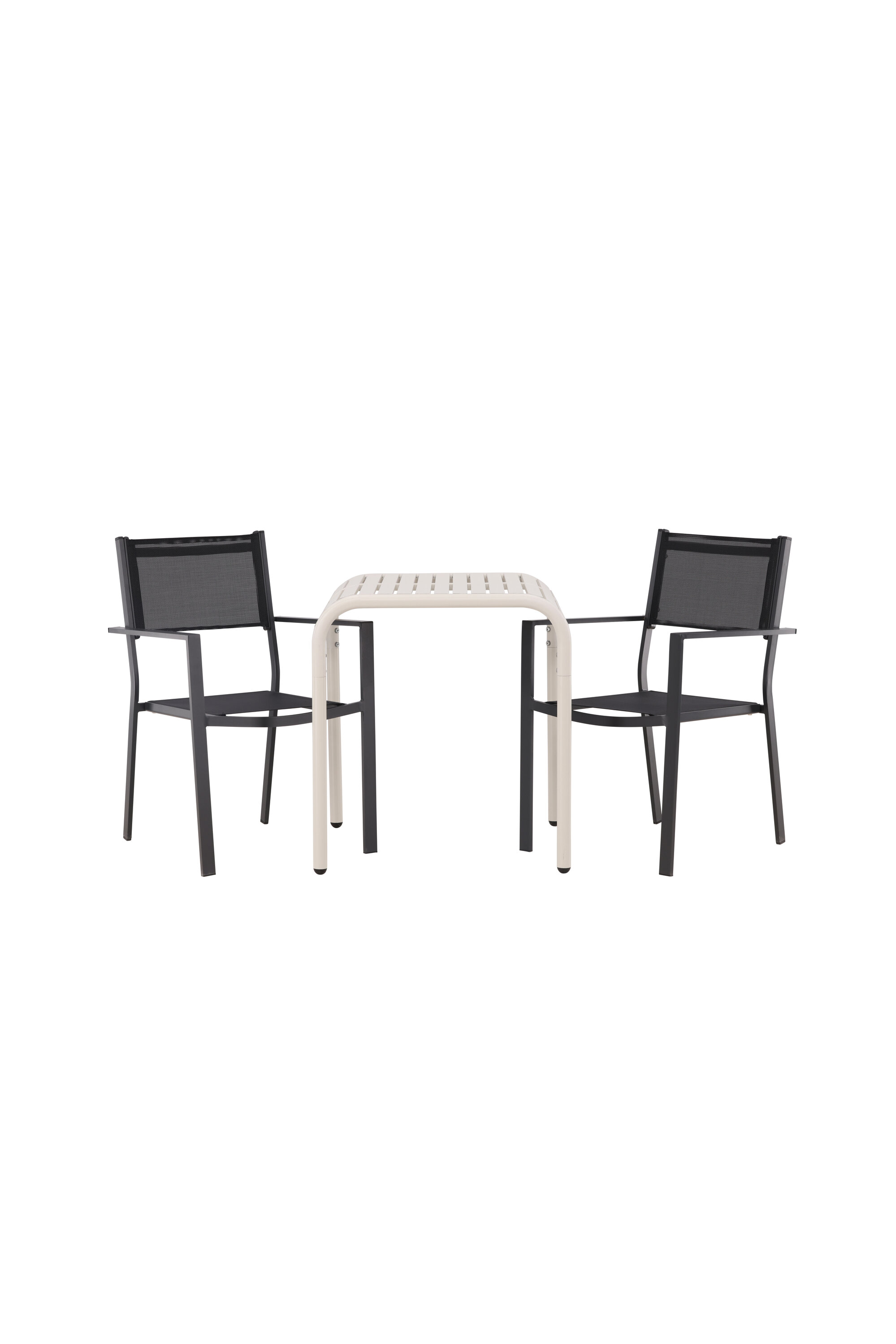Parvekesetti Venture Home Borneo/Copacabana, 70x70 cm pöytä + 2 pinottavaa tuolia, beige/musta