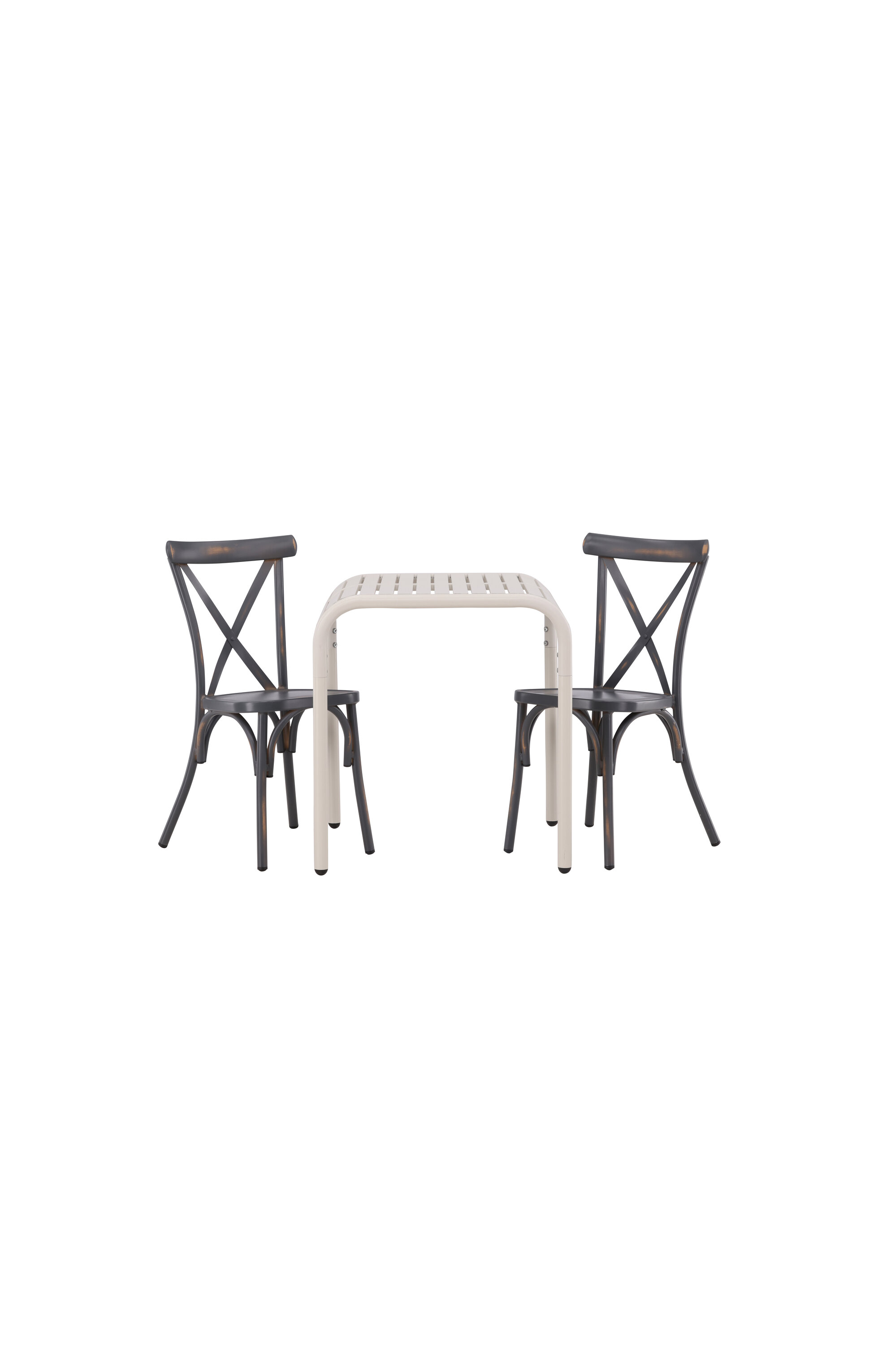 Parvekesetti Venture Home Borneo/Tablas, 70x70 cm pöytä + 2 tuolia, alumiini, beige/musta