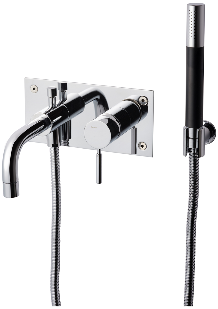 Ammehana piiloasennuksella Tapwell BOX026 Chrome, käsisuihkulla ja juoksuputkella, kromi