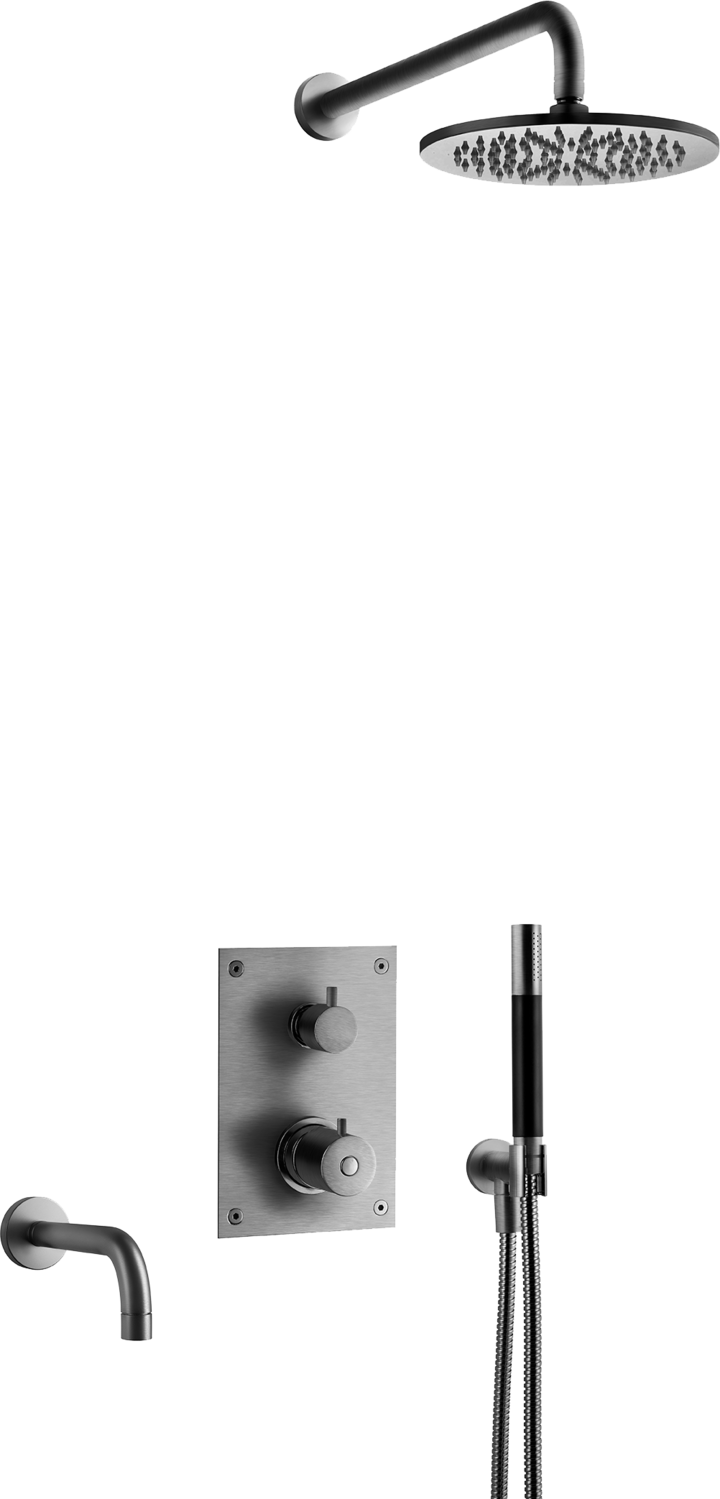 Sadesuihkusetti piiloasennuksella Tapwell BOX7368 ED2 Brushed Black Chrome, käsisuihkulla ja juoksuputkella, harjattu musta kromi