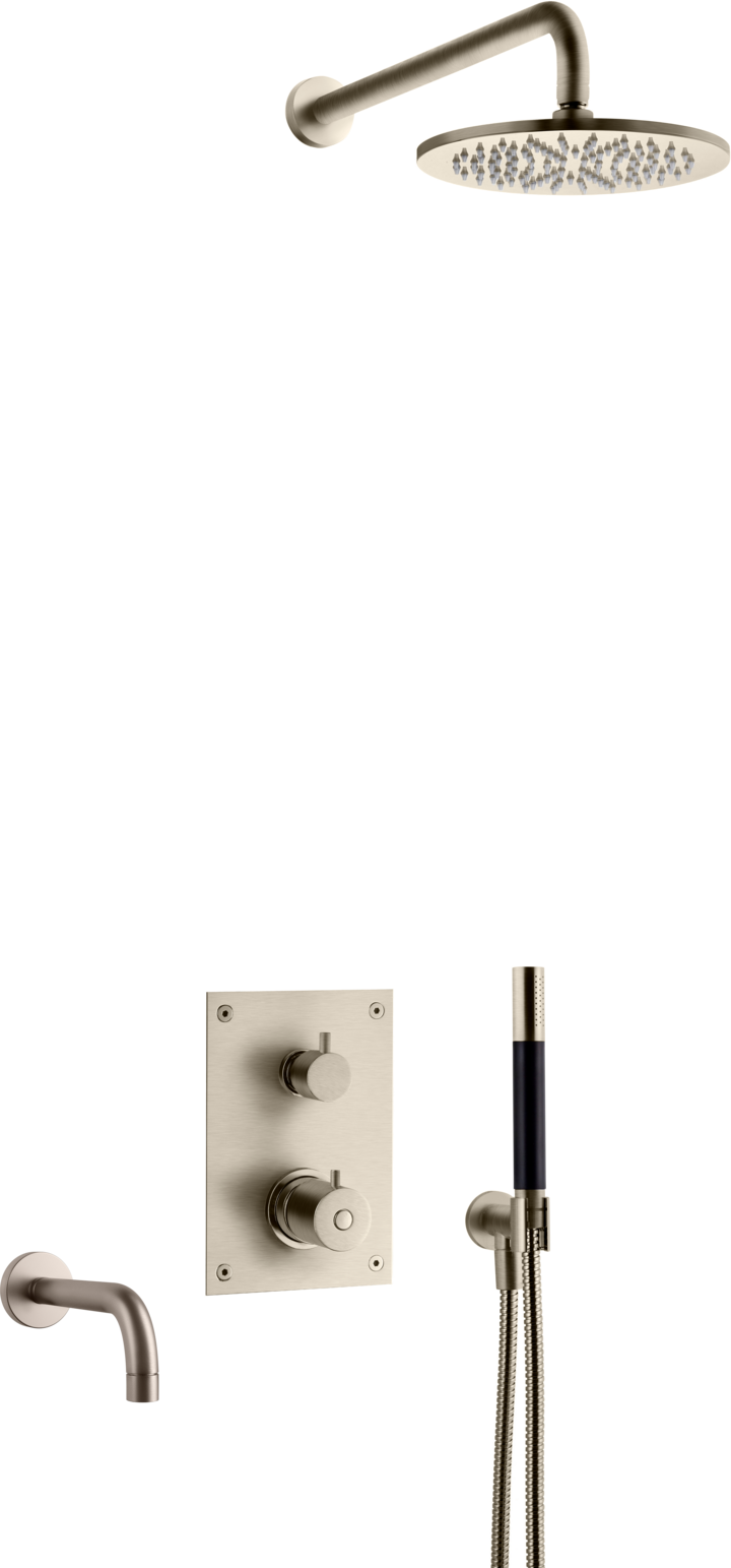 Sadesuihkusetti piiloasennuksella Tapwell BOX7368 ED2 Brushed Nickel, käsisuihkulla ja juoksuputkella, harjattu nikkeli