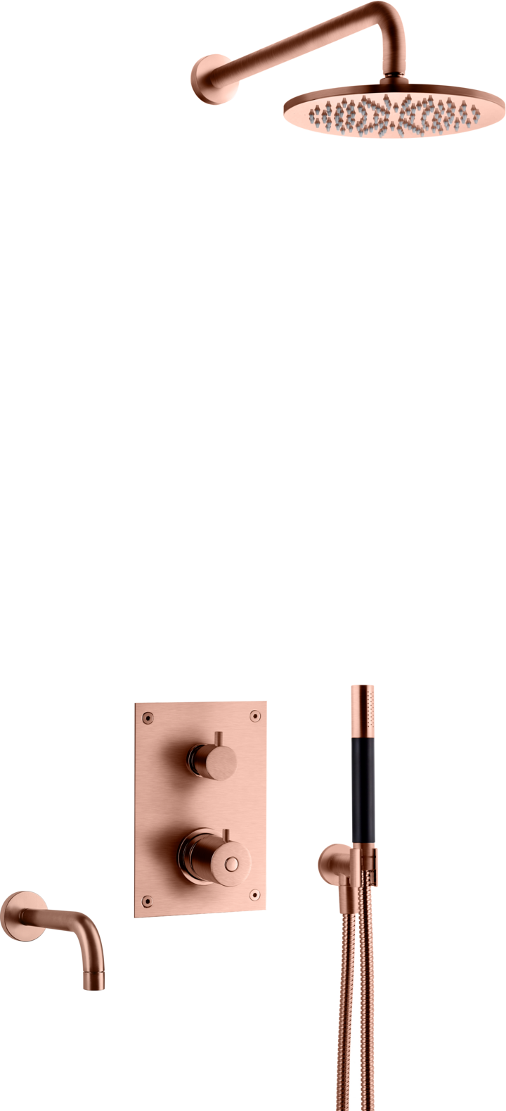Sadesuihkusetti piiloasennuksella Tapwell BOX7368 ED2 Copper, käsisuihkulla ja juoksuputkella, kupari
