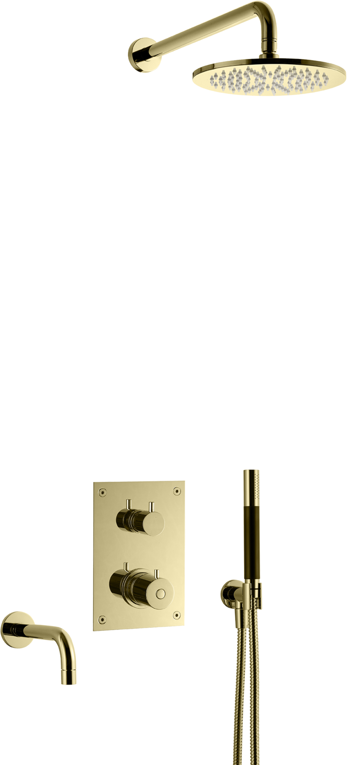 Sadesuihkusetti piiloasennuksella Tapwell BOX7368 ED2 Honey Gold, käsisuihkulla ja juoksuputkella, hunajakulta