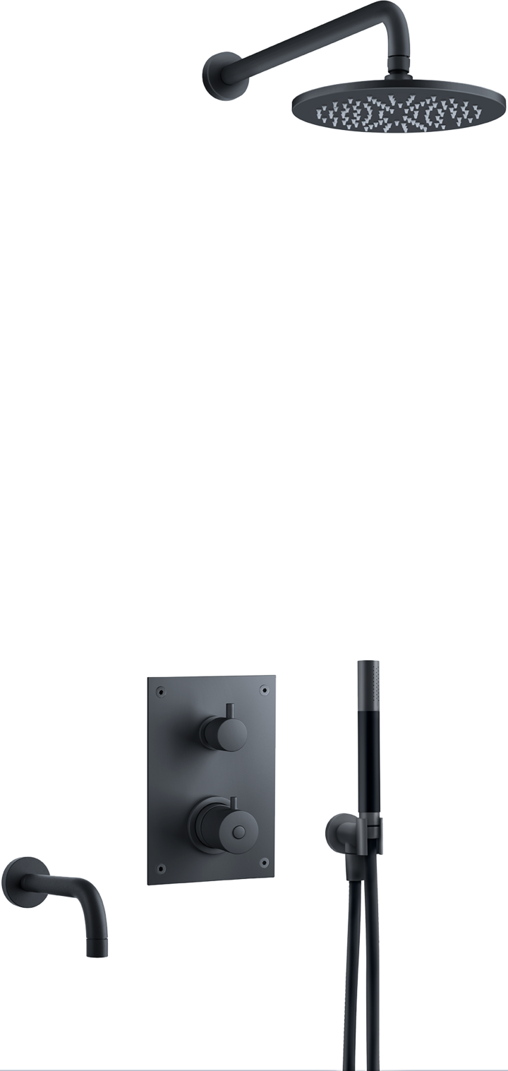 Sadesuihkusetti piiloasennuksella Tapwell BOX7368 ED2 Matte Black, käsisuihkulla ja juoksuputkella, mattamusta