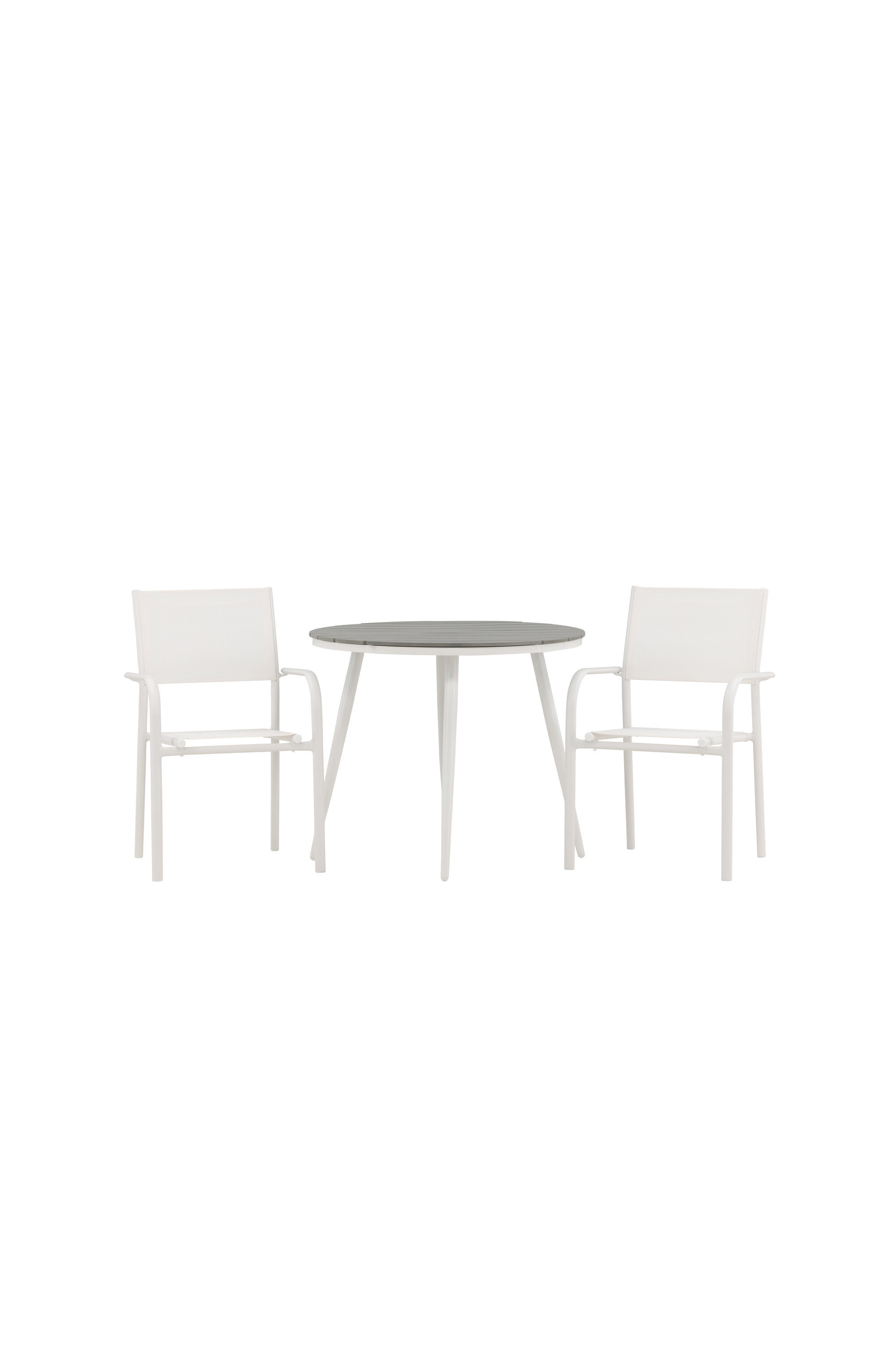 Ruokailuryhmä Venture Home Break/Santorini, Ø90cm pöytä + 2 pinottavaa tuolia, valkoinen/harmaa