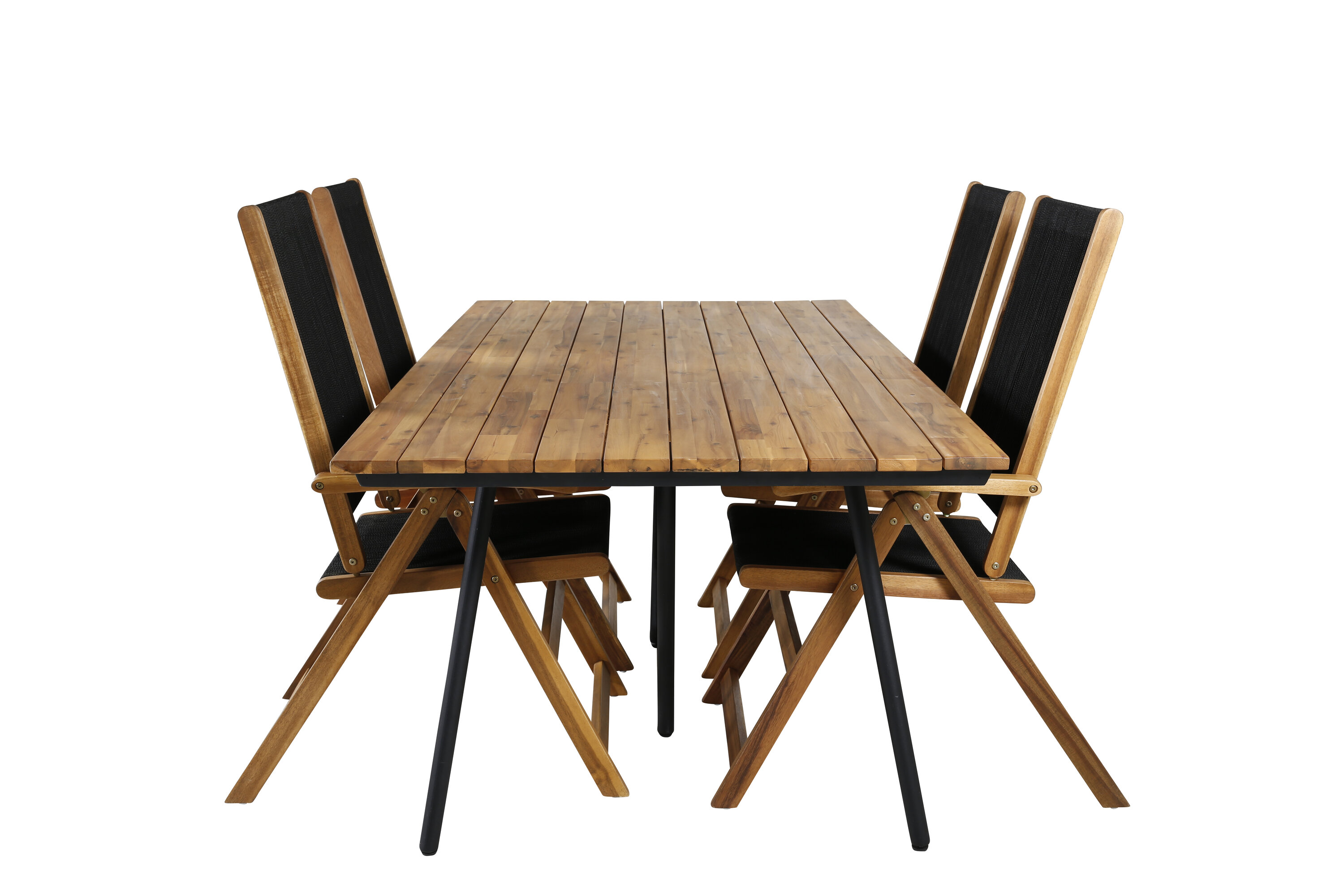 Ruokailuryhmä Venture Home Chan/Little John, 200cm pöytä + 4 kokoontaittuvaa tuolia, musta/luonnonvärinen
