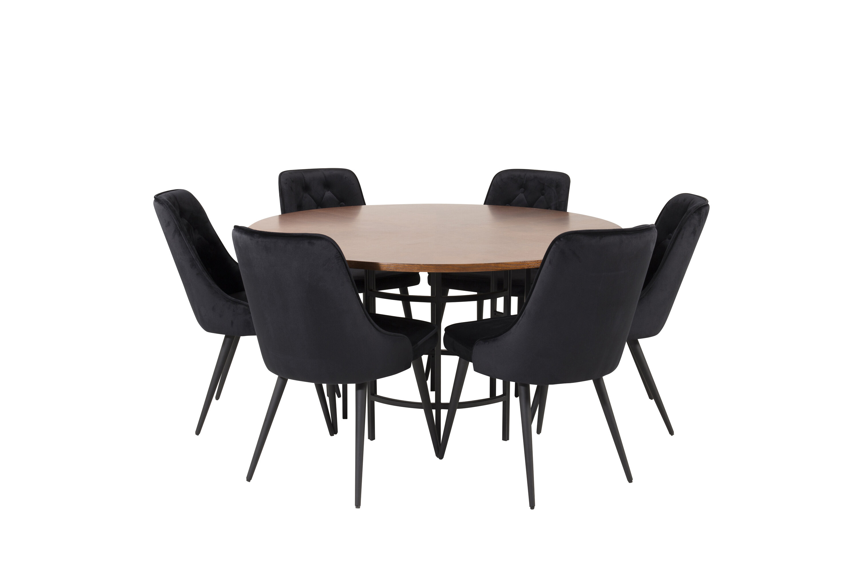 Ruokailuryhmä Venture Home Copenhagen/Velvet Deluxe, Ø140cm pöytä + 6 tuolia, ruskea/musta