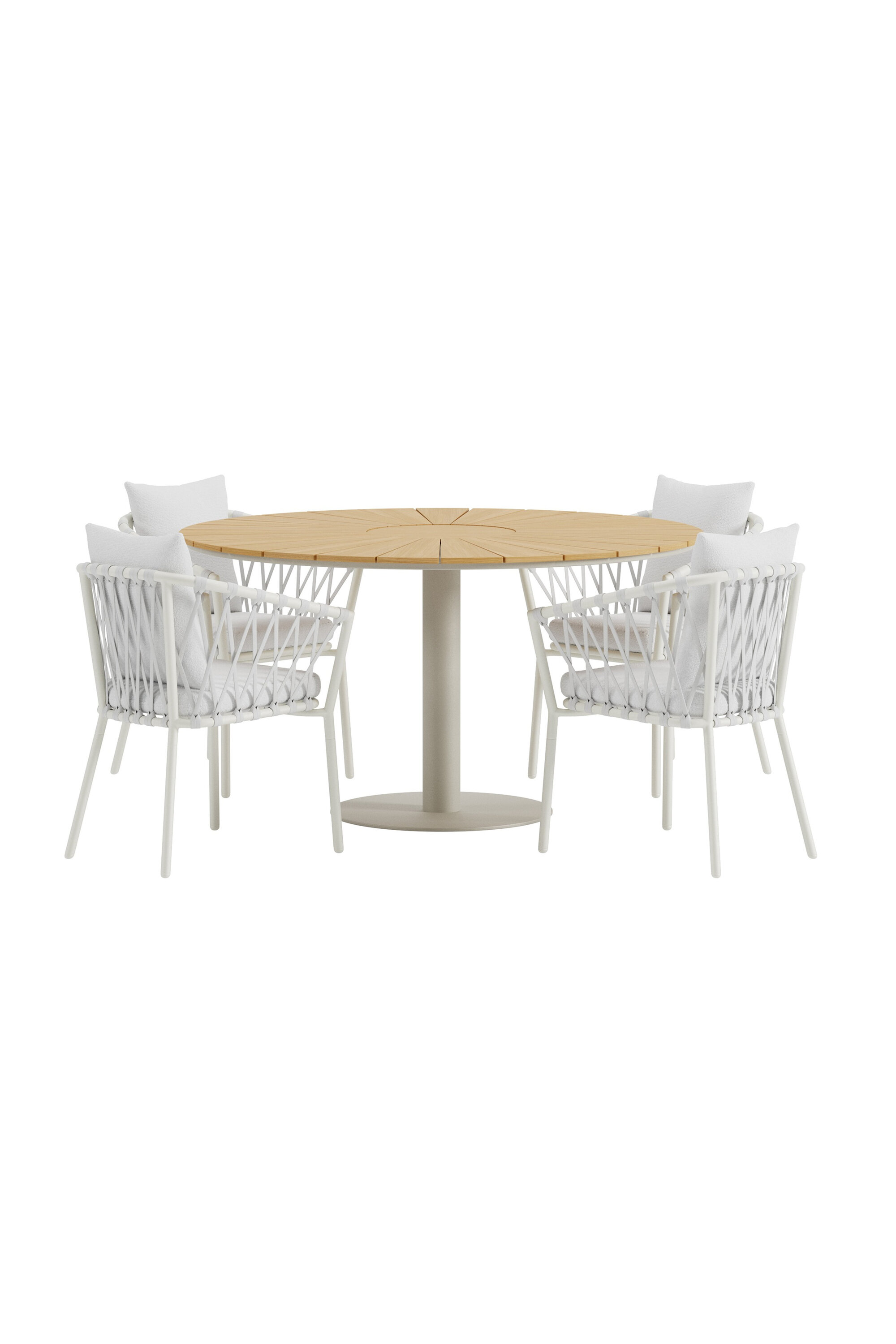 Ruokailuryhmä Venture Home Linos/Croft, Ø120cm pöytä + 4 tuolia, beige/valkoinen