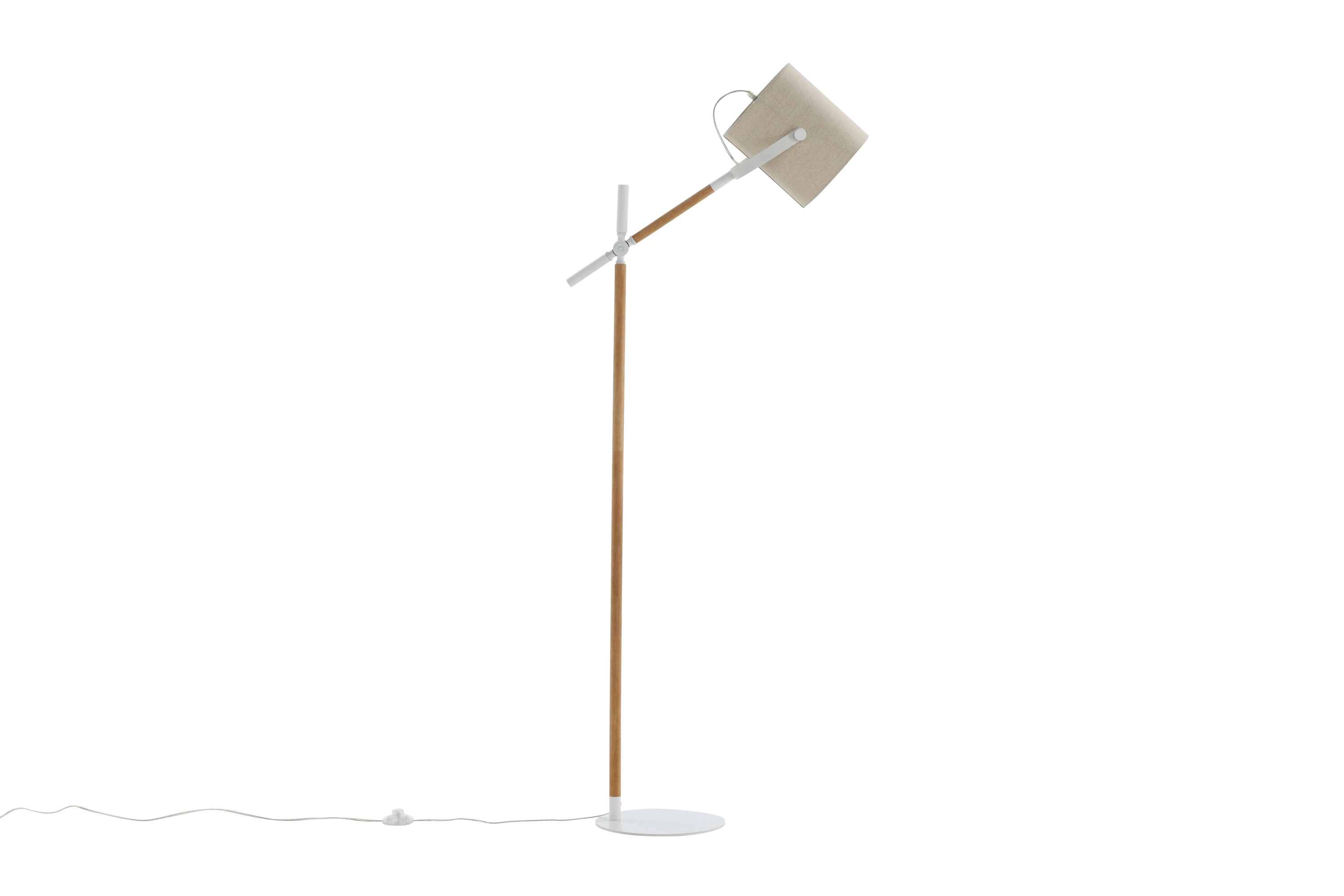 Lattiavalaisin Venture Home Dennis, 156 cm, säädettävä varsi, valkoinen/puu/beige