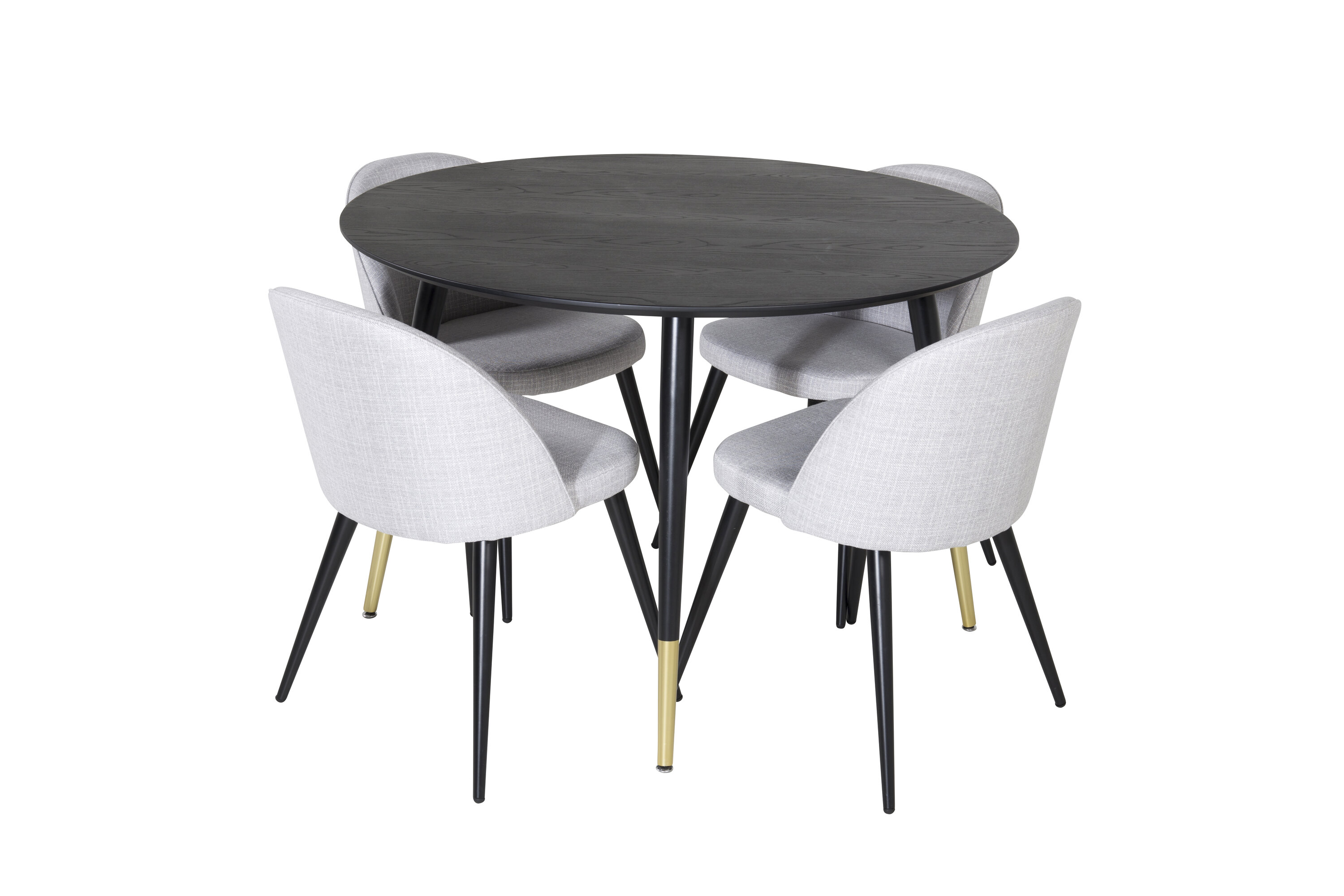 Ruokailuryhmä Venture Home Dipp/Velvet, Ø115cm pöytä + 4 tuolia, musta/vaaleanharmaa