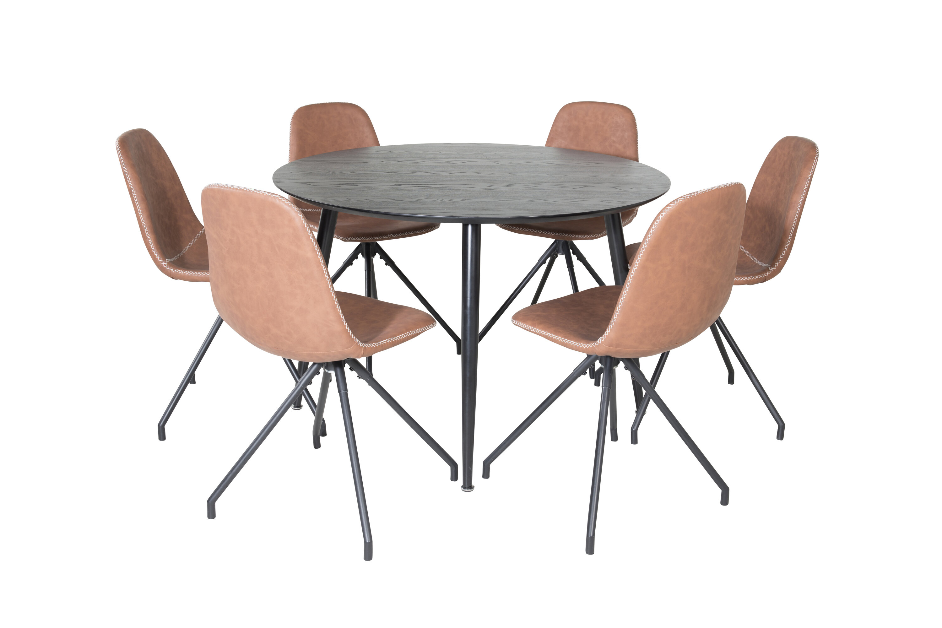 Ruokailuryhmä Venture Home Dipp/Polar, Ø115cm pöytä + 6 tuolia, musta/ruskea