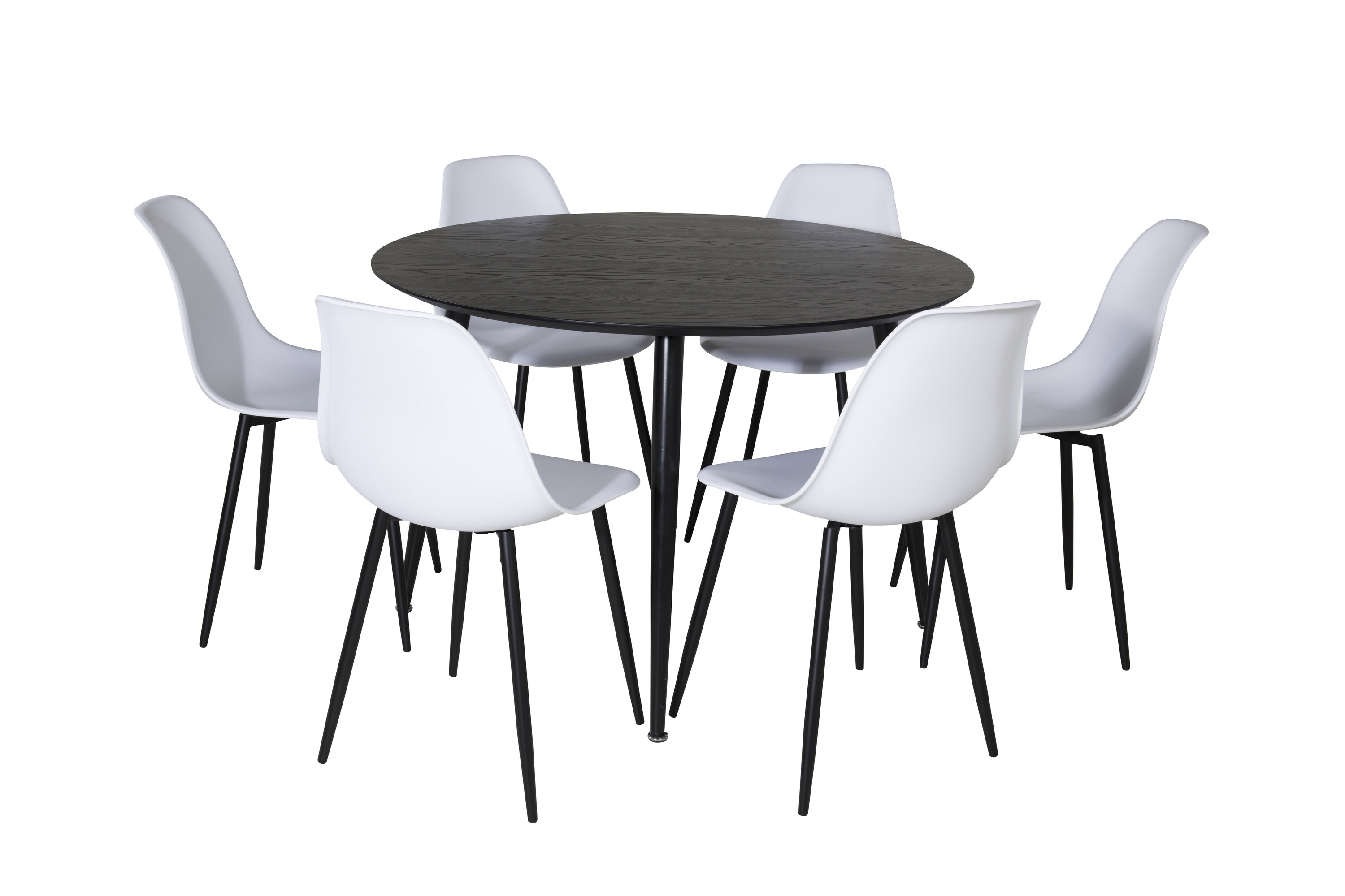 Ruokailuryhmä Venture Home Dipp/Polar, Ø115 cm pöytä + 6 tuolia, musta/valkoinen