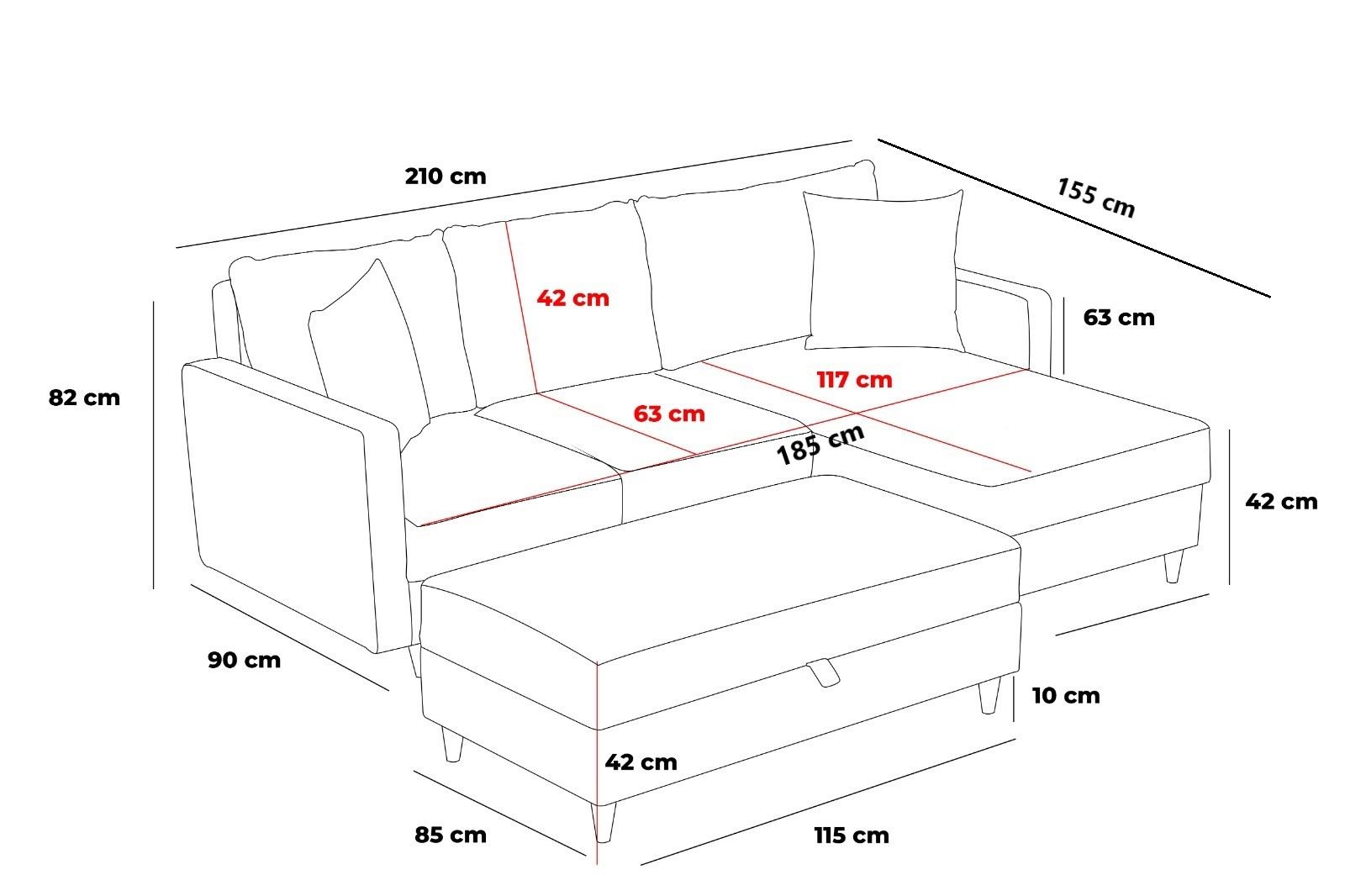 Divaanivuodesohva Valento Furniture Eva, 3-istuttava, oikea