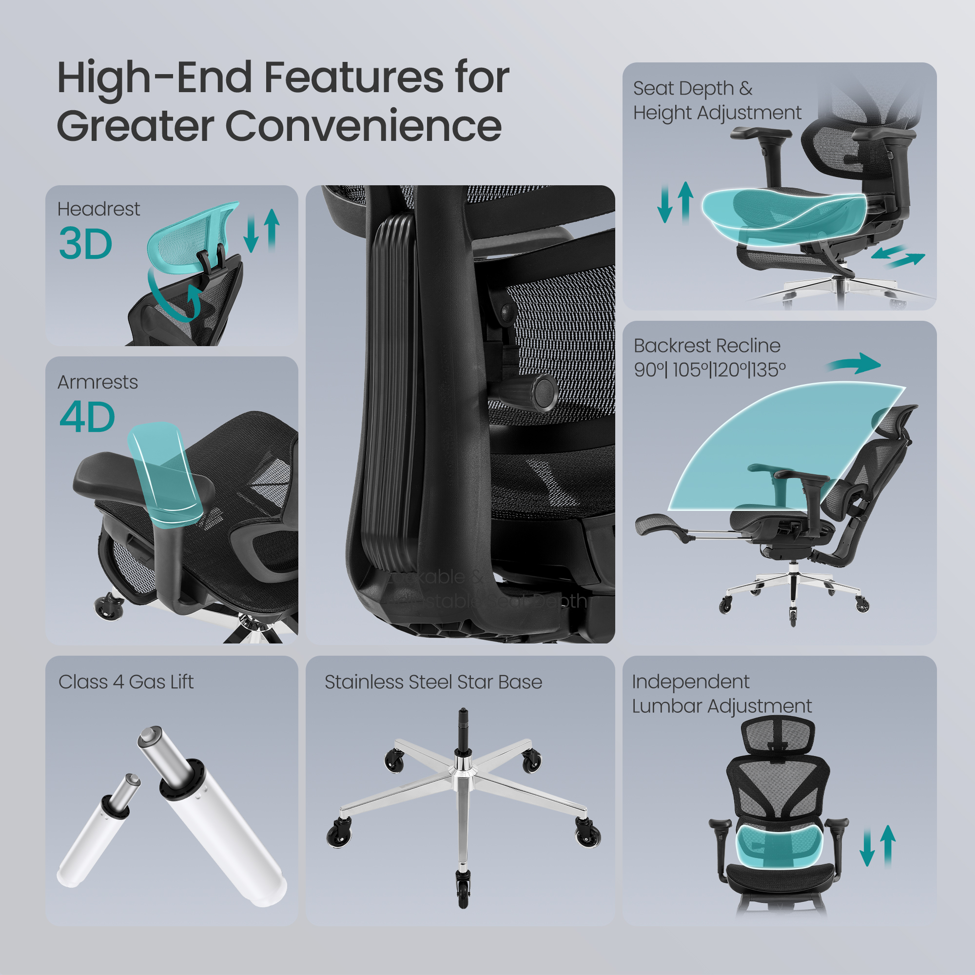 Ergonominen työtuoli Songmics, niskatuki, ristiseläntuki, musta