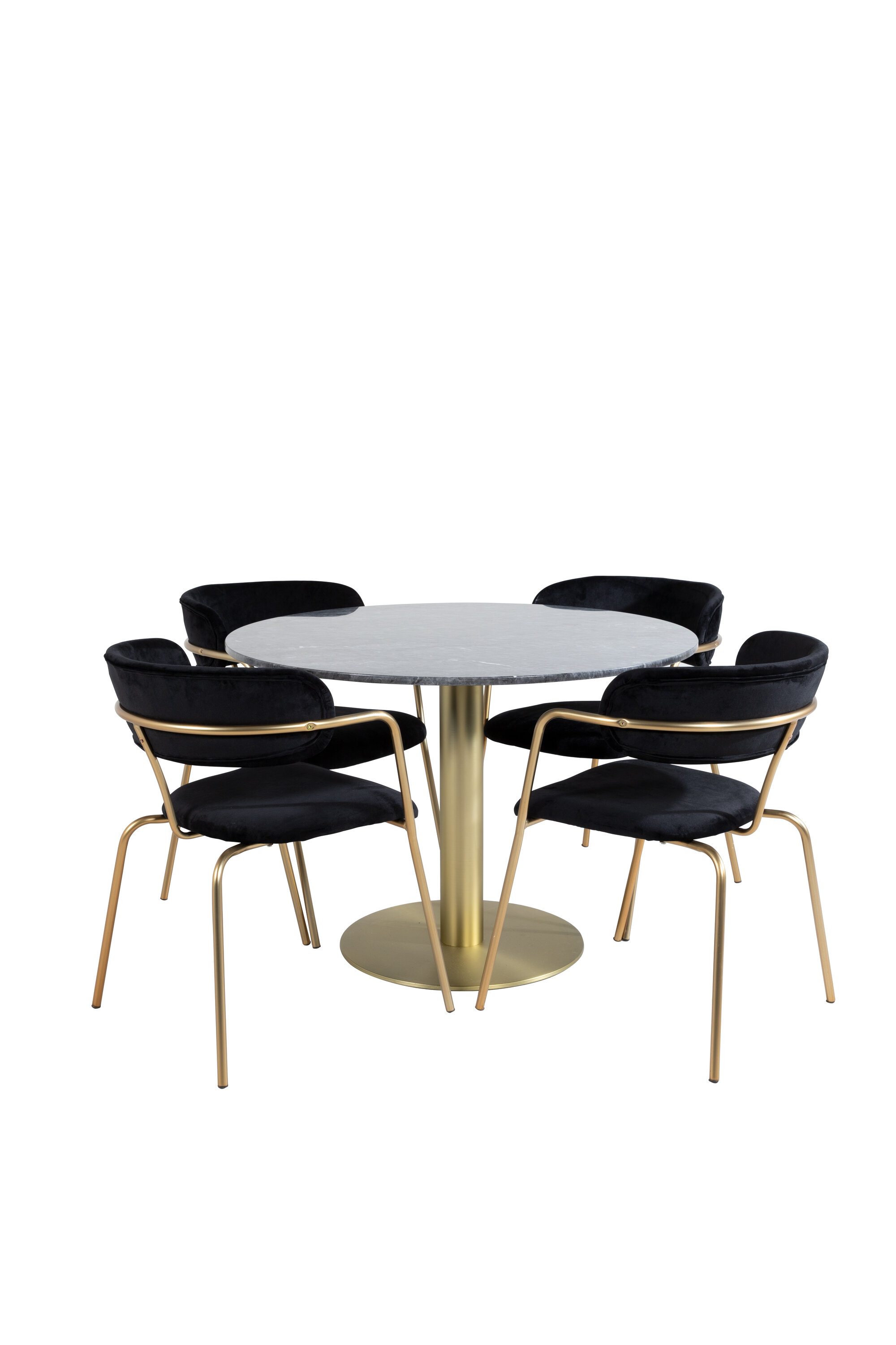 Ruokailuryhmä Venture Home Estelle/Arrow, Ø106 cm pöytä + 4 tuolia, musta/messinki