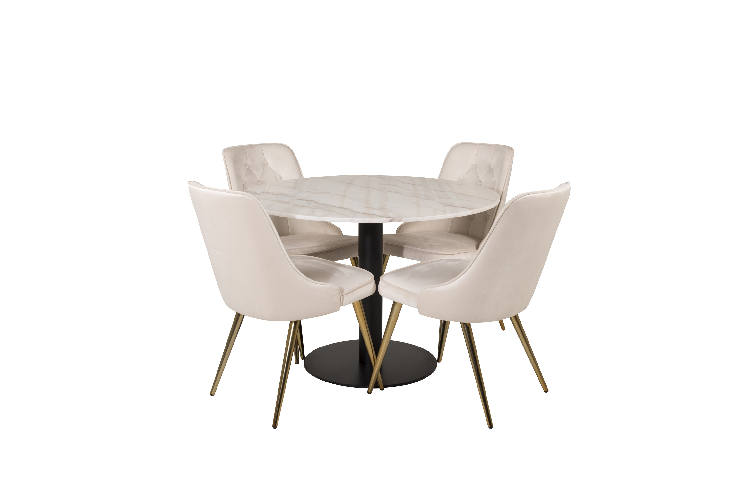 Ruokailuryhmä Venture Home Estelle/Velvet Deluxe, pyöreä, valkoinen/beige