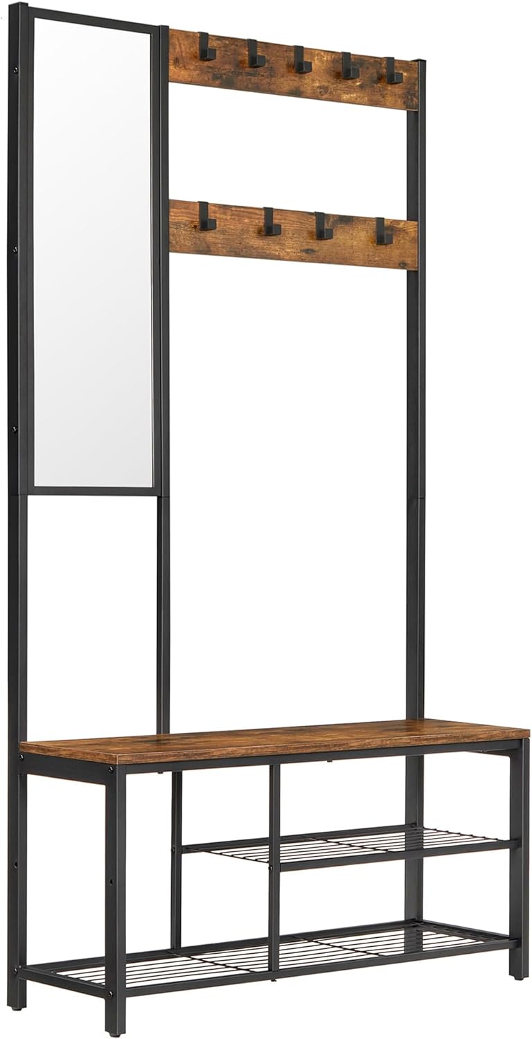 Eteisnaulakko peilillä Vasagle Dacey, 36 x 98 x 185 cm, ruskea/musta