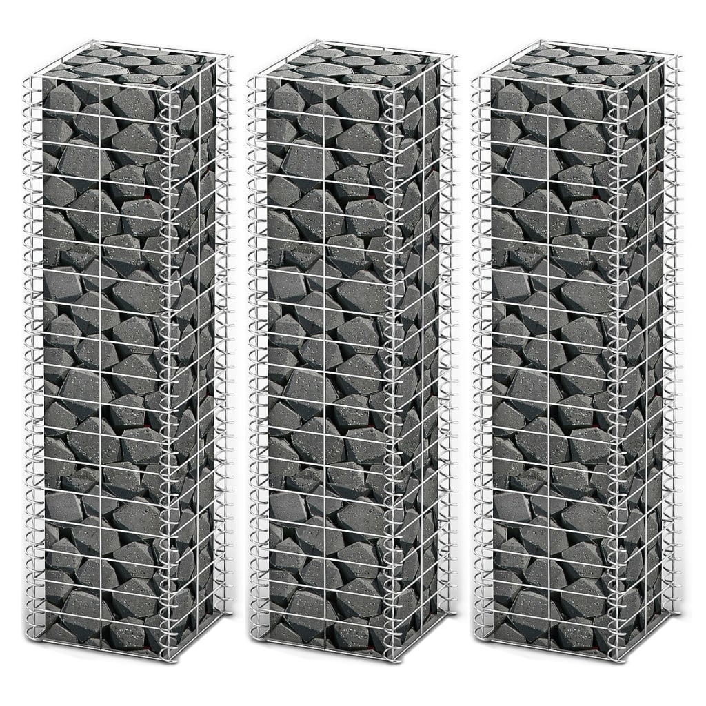 Gabion-/kivikorisarja, 3kpl, galvanoitu vaijeri, 25x25x100cm