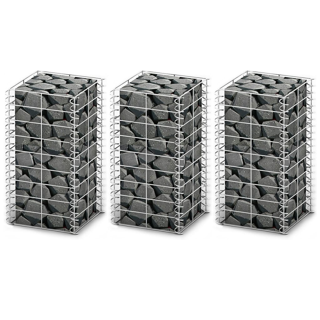 Gabion-/kivikorisarja, 3kpl, galvanoitu vaijeri, 25x25x50cm