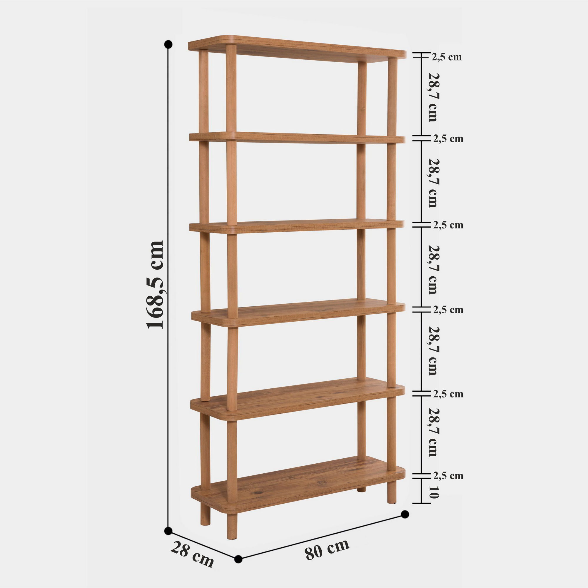 Kirjahylly Valento Furniture Gala, 80x168.5x28cm, Atlantic Pine