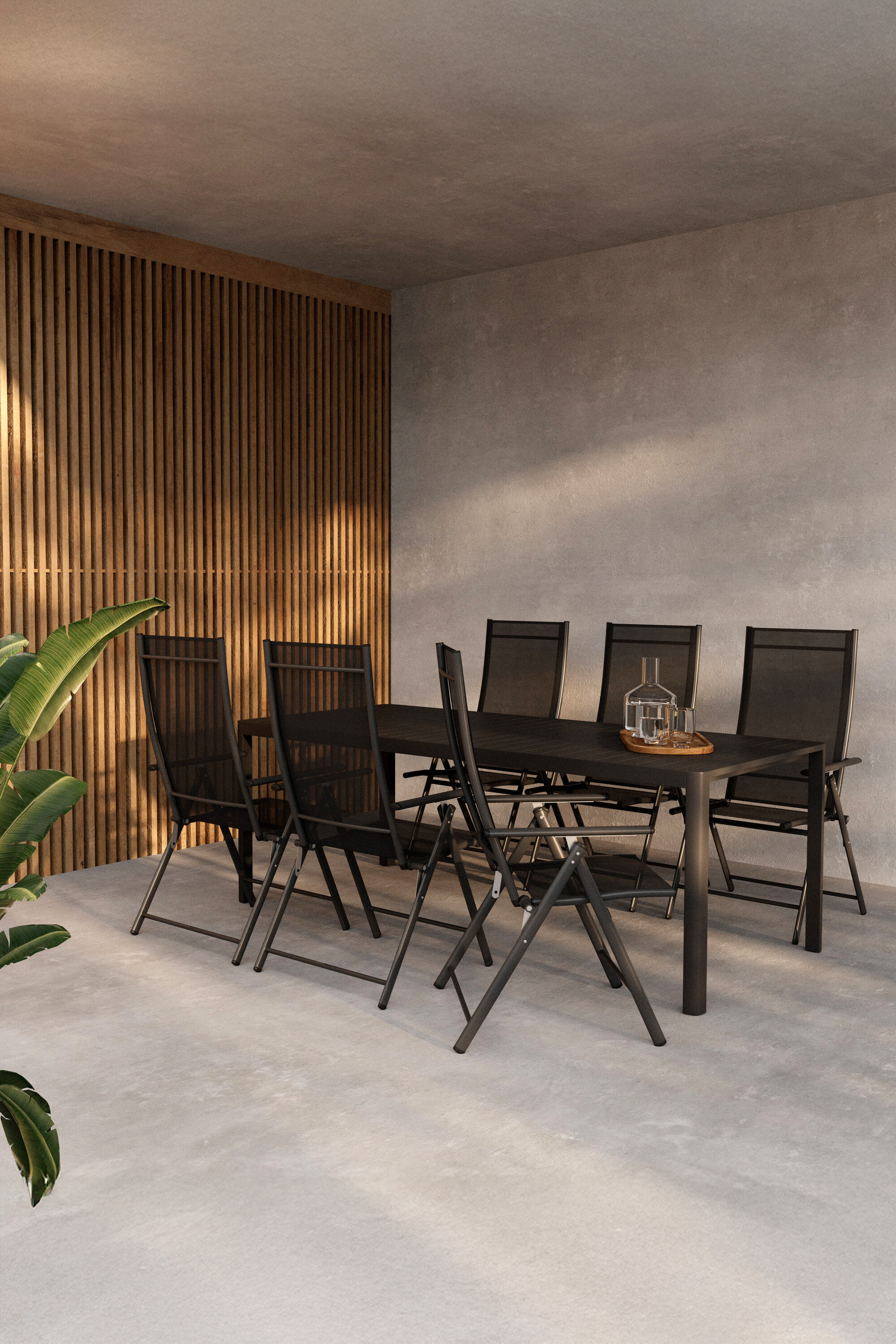 Ruokailuryhmä Venture Home Giardini/Levanzo, musta alumiinipöytä + 6 tuolia, musta