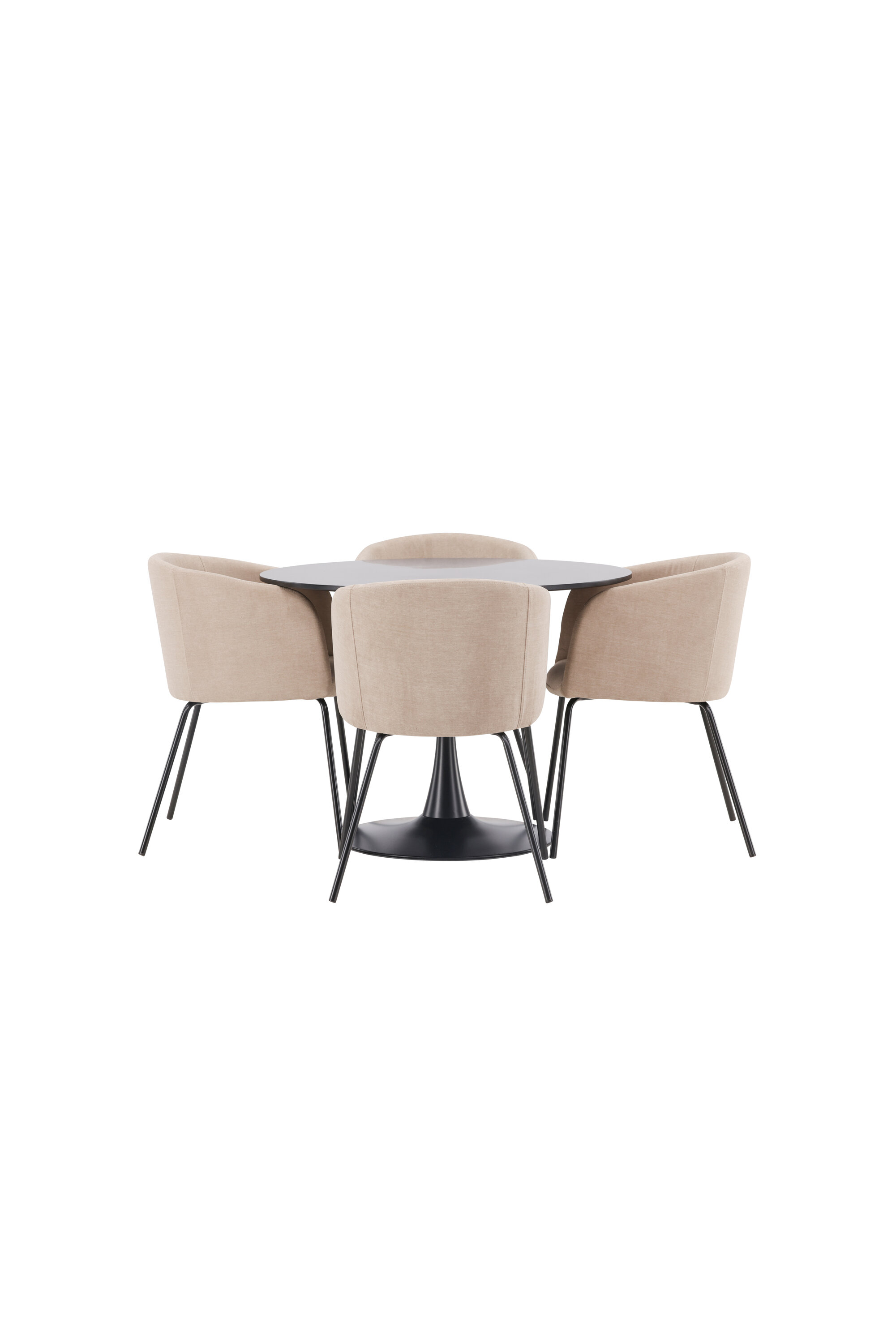 Ruokailuryhmä Venture Home Glade/Berit, Ø100 cm pöytä + 4 tuolia, musta/beige
