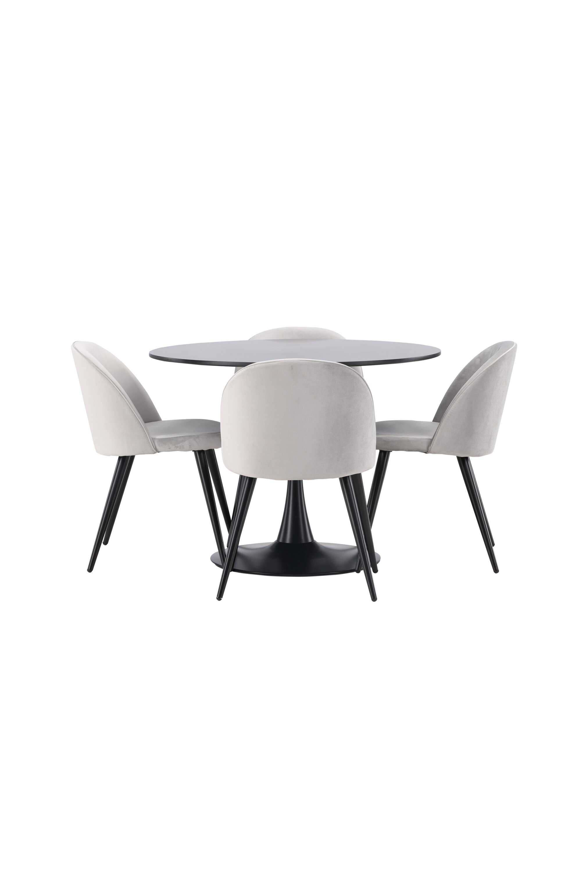 Ruokailuryhmä Venture Home Glade/Velvet, Ø100 cm pöytä + 4 tuolia, musta/vaaleanharmaa