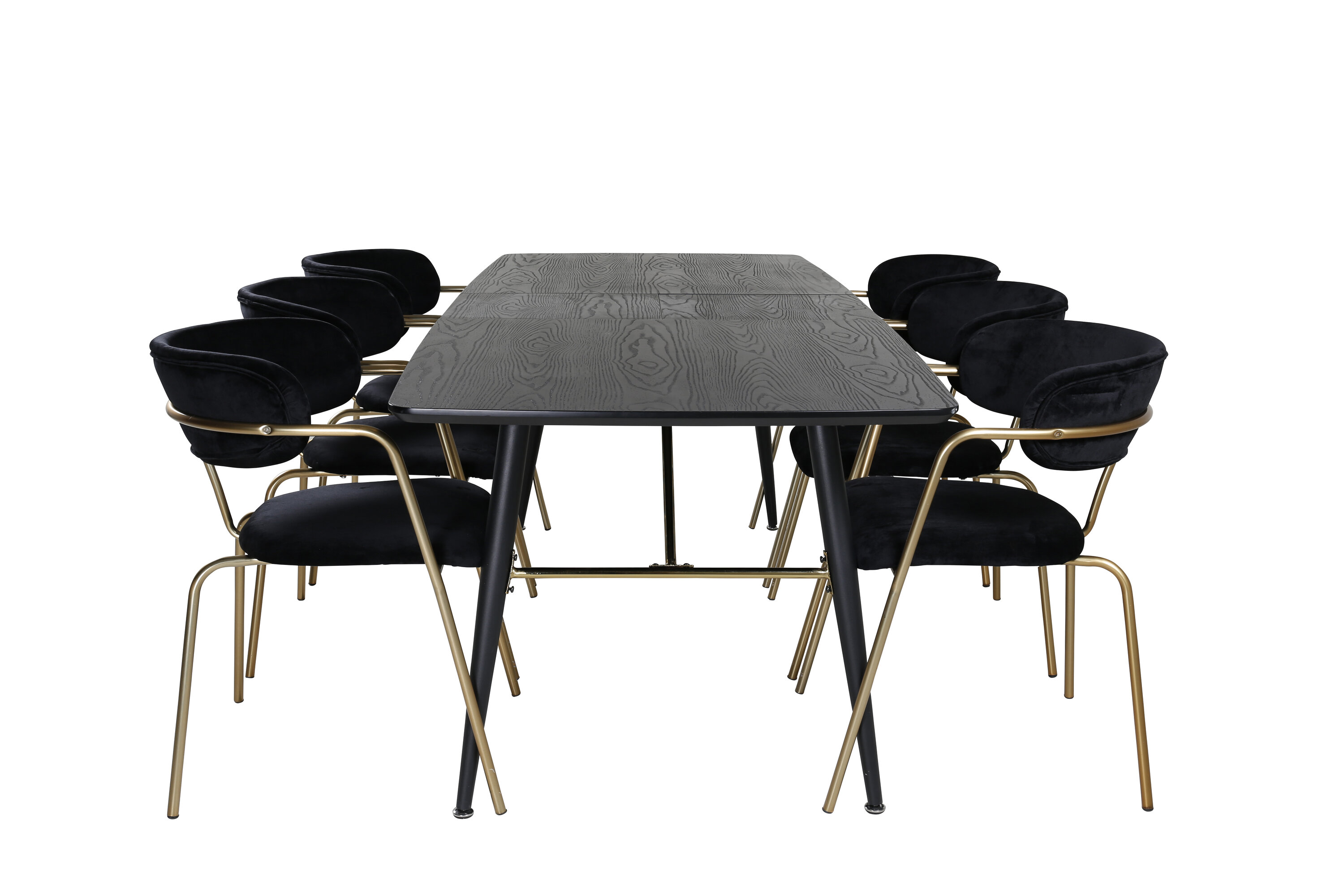 Ruokailuryhmä Venture Home Gold/Arrow, 180/220x85cm pöytä + 6 tuolia, jatkettava, musta
