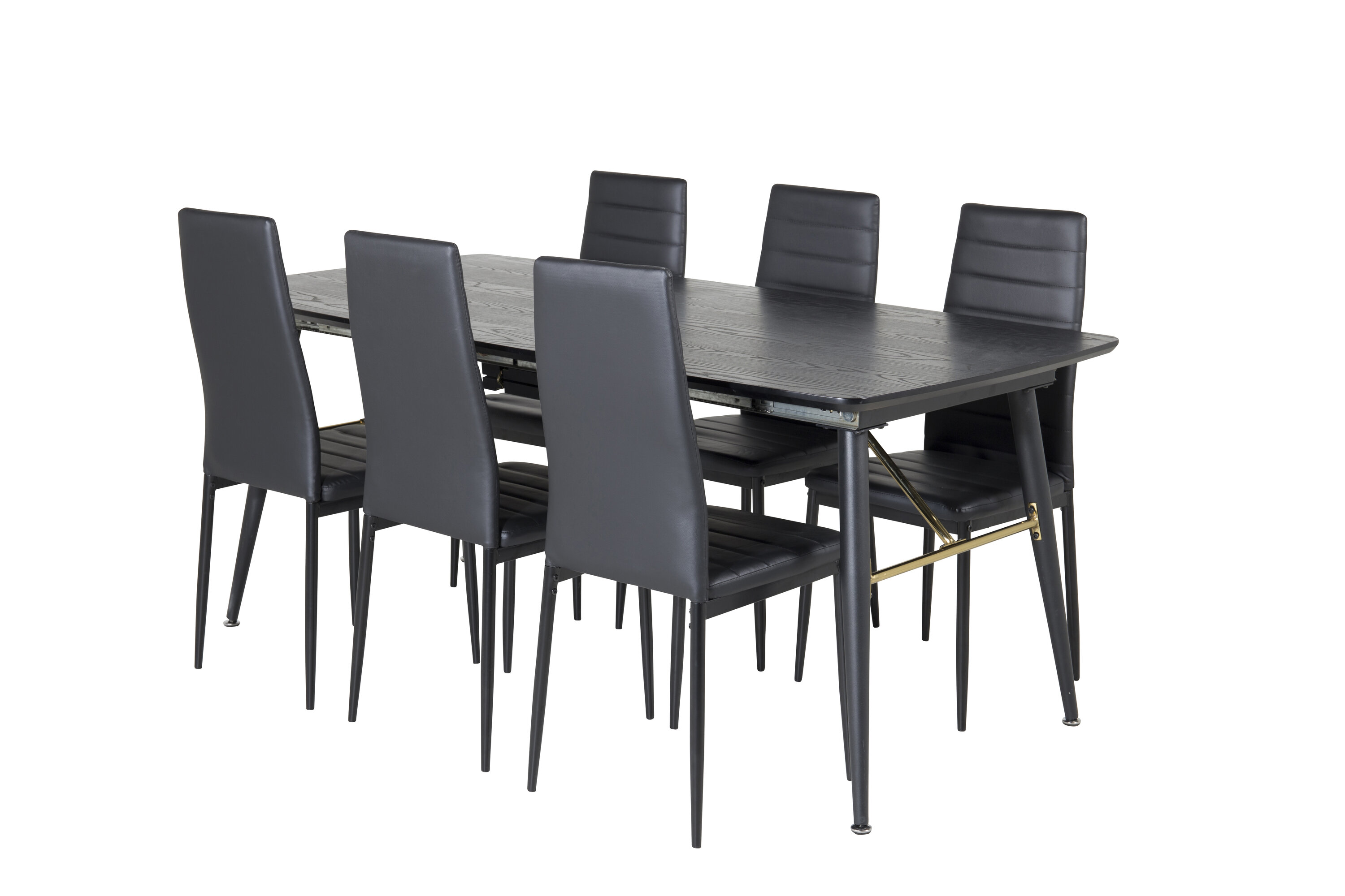 Ruokailuryhmä Venture Home Gold/Slim, 180/220x85xcm jatkettava pöytä + 6 tuolia, musta