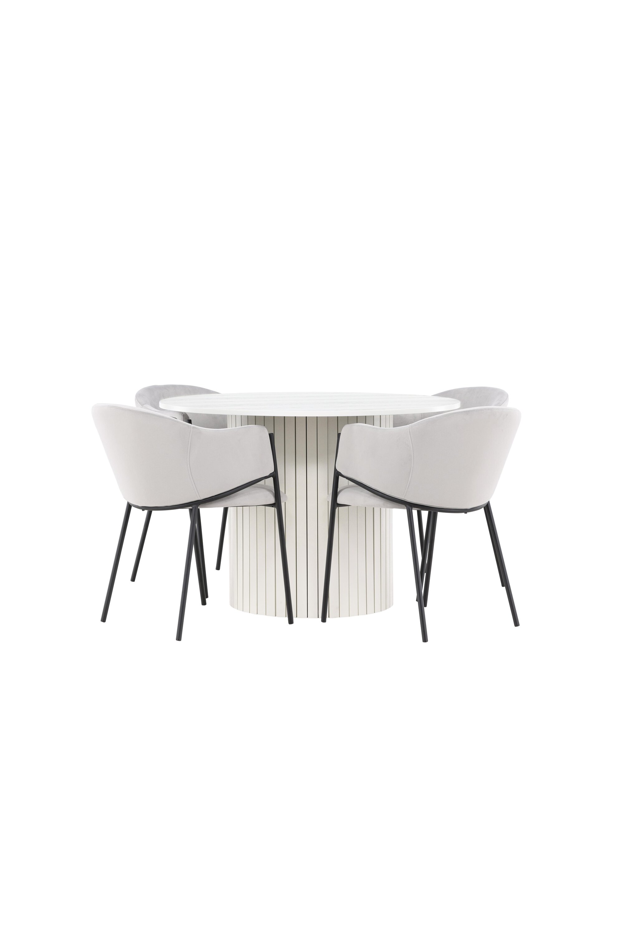 Ruokailuryhmä Venture Home Härön/Evelina, Ø110 cm pöytä + 4 tuolia, valkoinen/harmaa