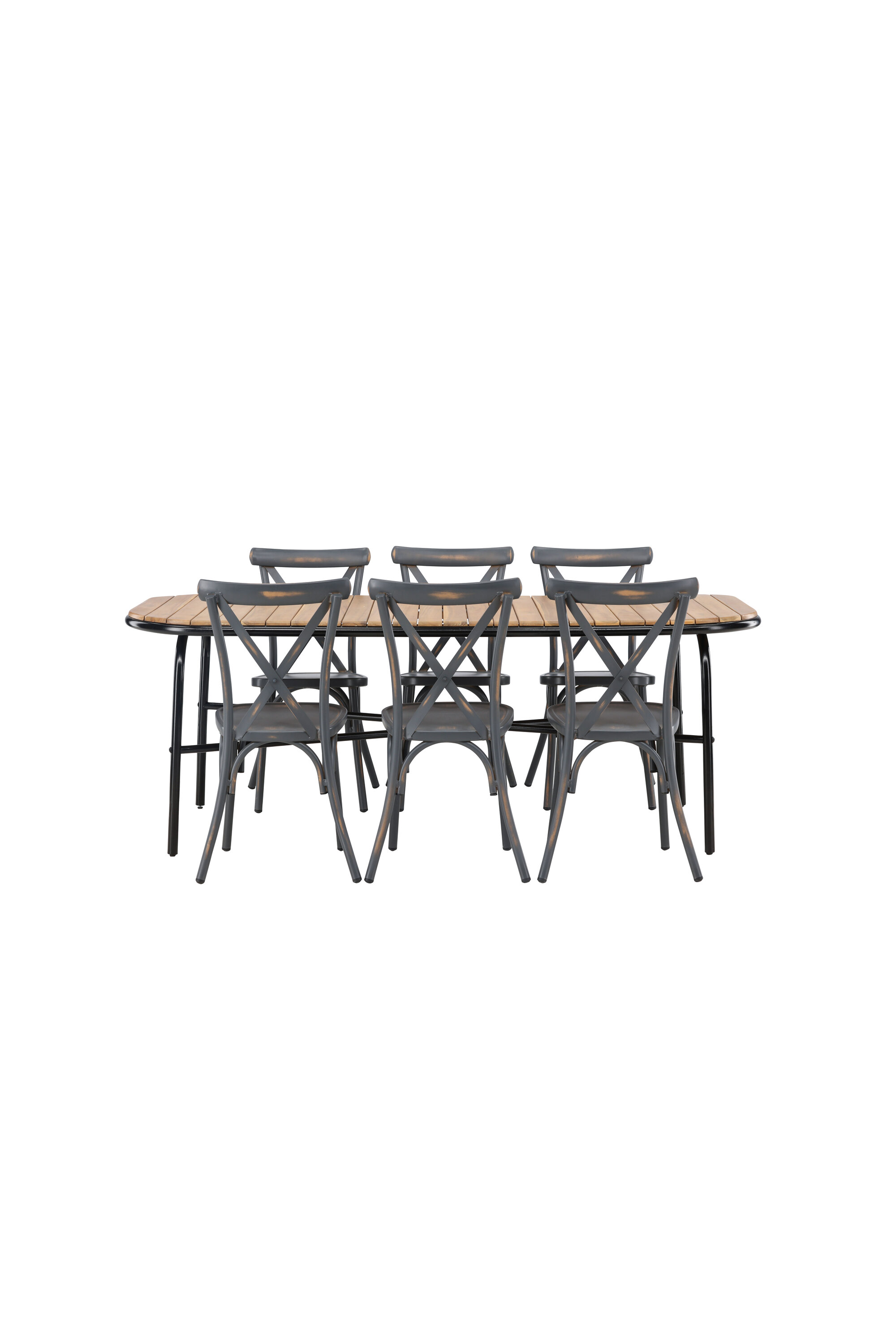 Ruokailuryhmä Venture Home Holmbeck/Tablas, 200x90cm pöytä + 6 tuolia, musta