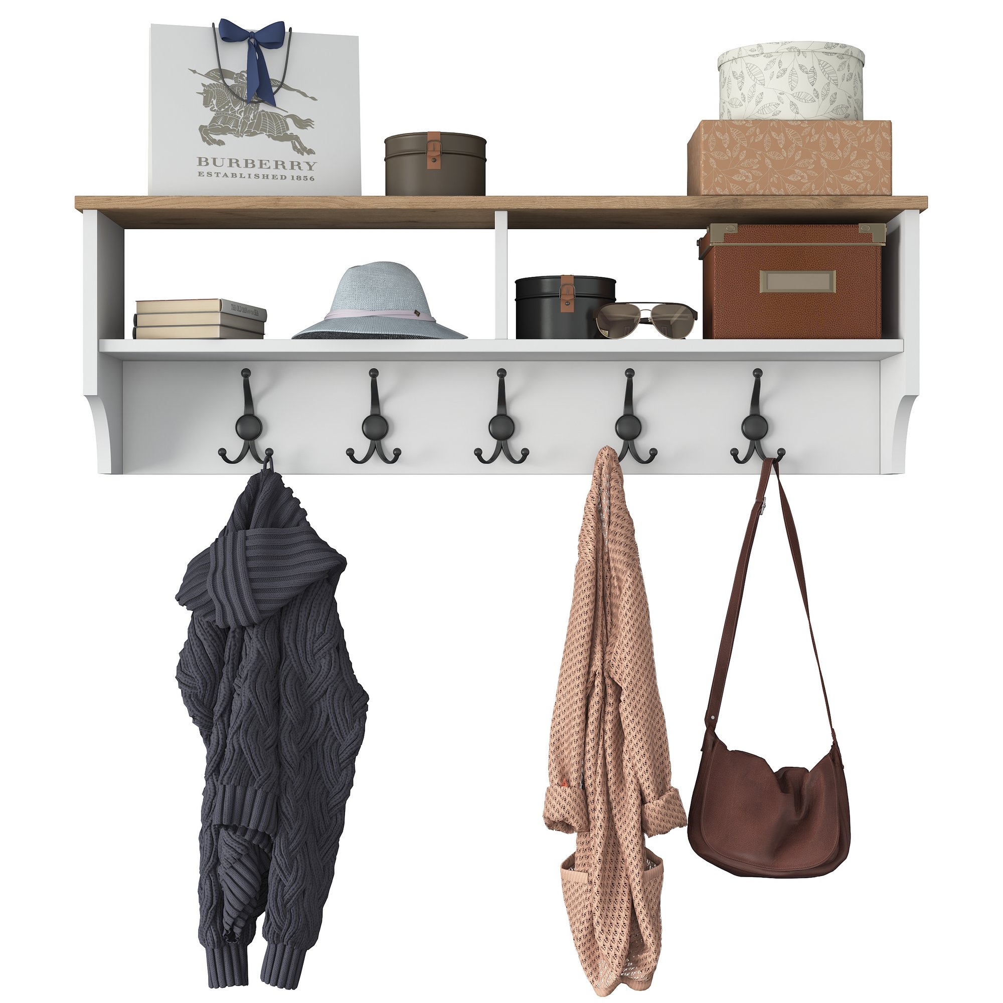 Eteiskaluste Valento Furniture P2, 120x37.2x22.2cm, Valkoinen/Pähkinä