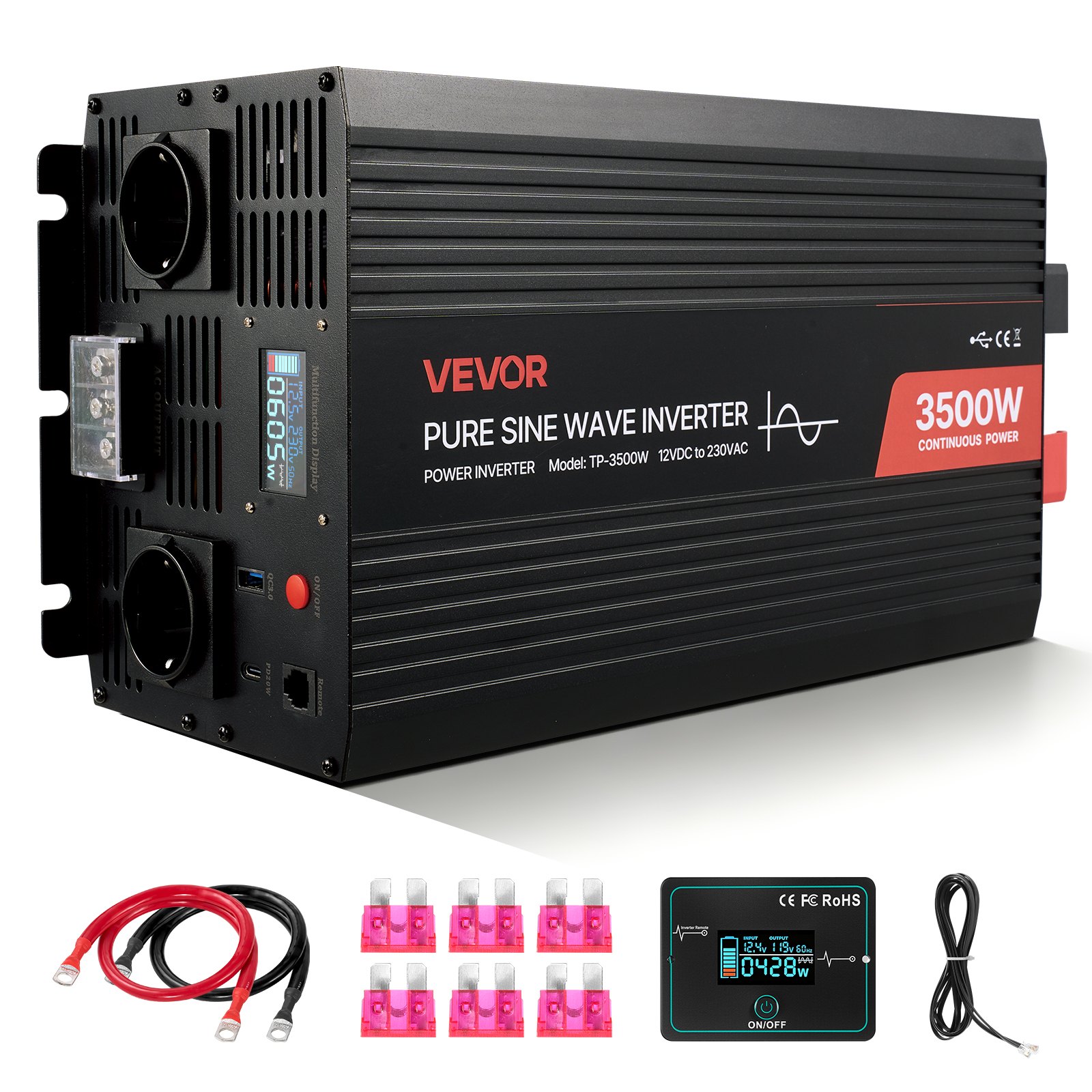Invertteri North Craft TP-3500W, 3500W, 230V, LCD, Siniaalto, Moniportti, Hopea