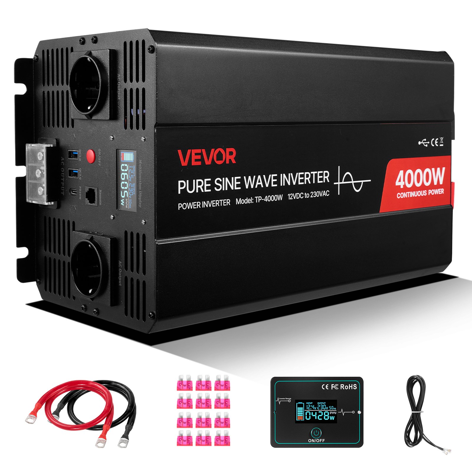 Invertteri North Craft TP-4000W, 4000W 12V DC to 230V AC, Harmaa