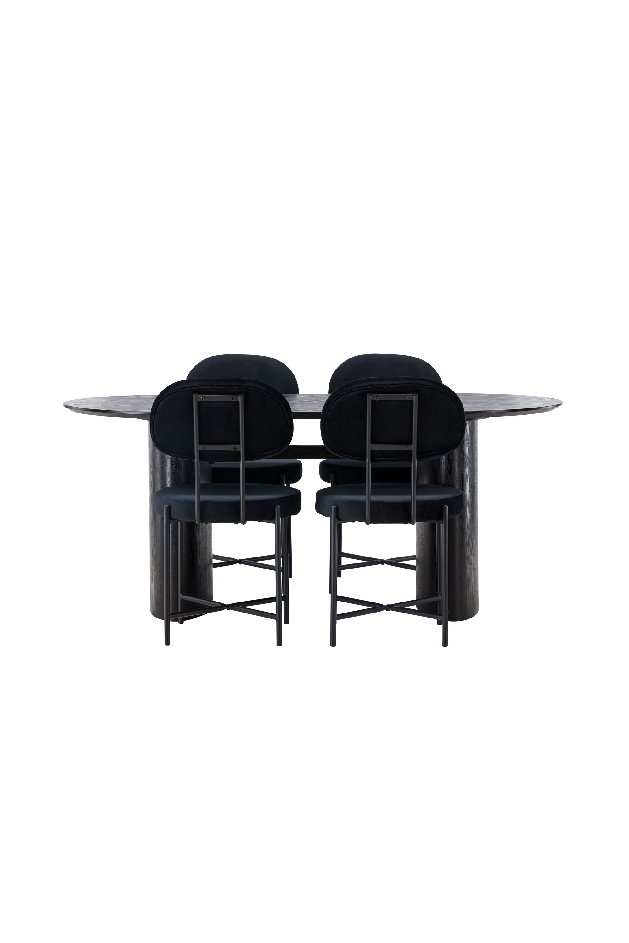 Ruokailuryhmä Venture Home Isolde/Stella, 180x75 cm, ovaali MDF-pöytä + 4 samettituolia, musta