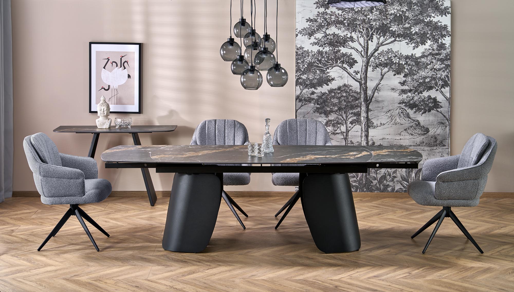 Jatkettava ruokapöytä Halmar FORUM, 180/260x90cm, musta marmorikuvio