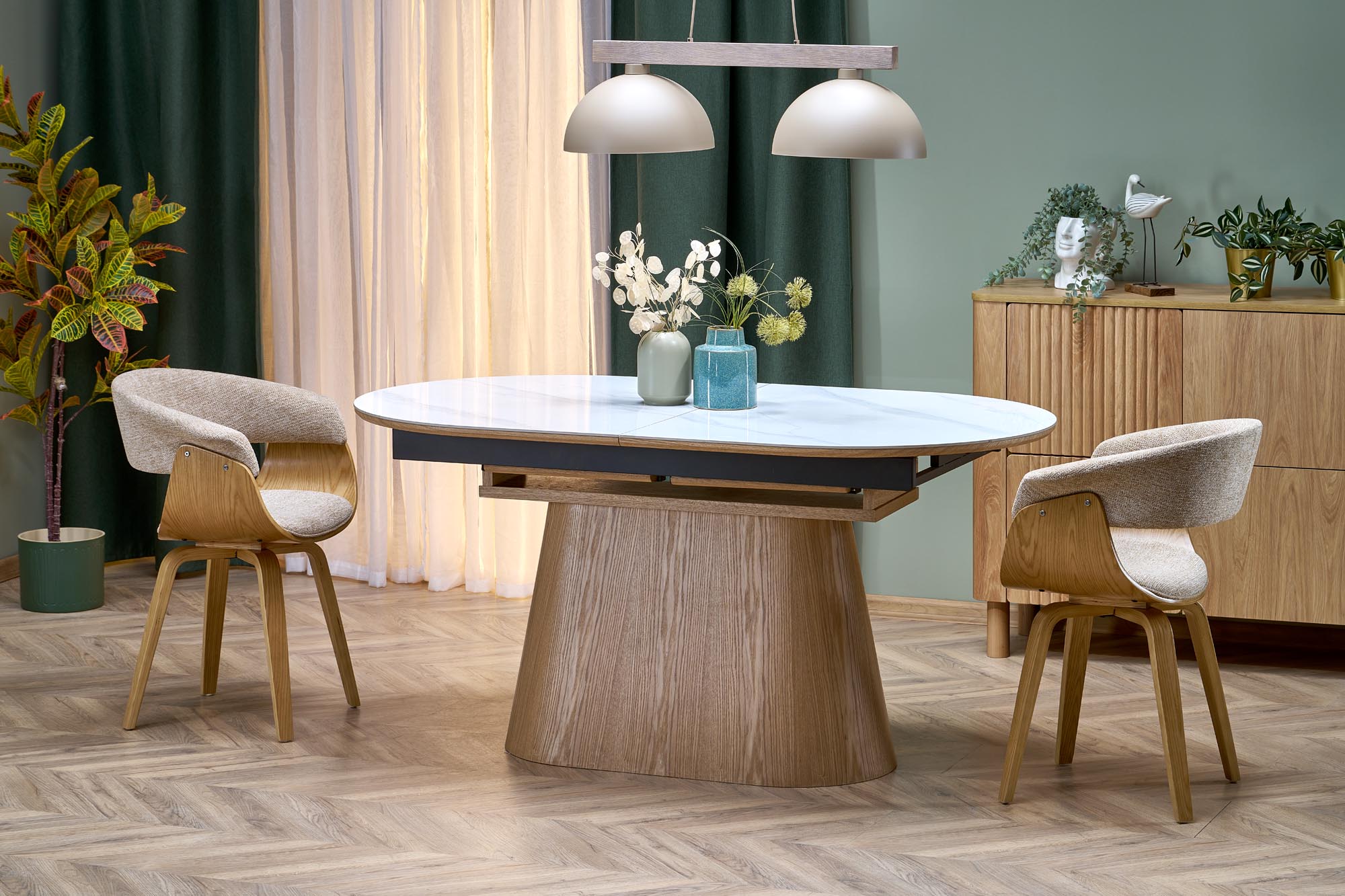 Jatkettava ruokapöytä Halmar SIRIUS, 160/240x90cm, valkoinen marmorikuvio/ruskea