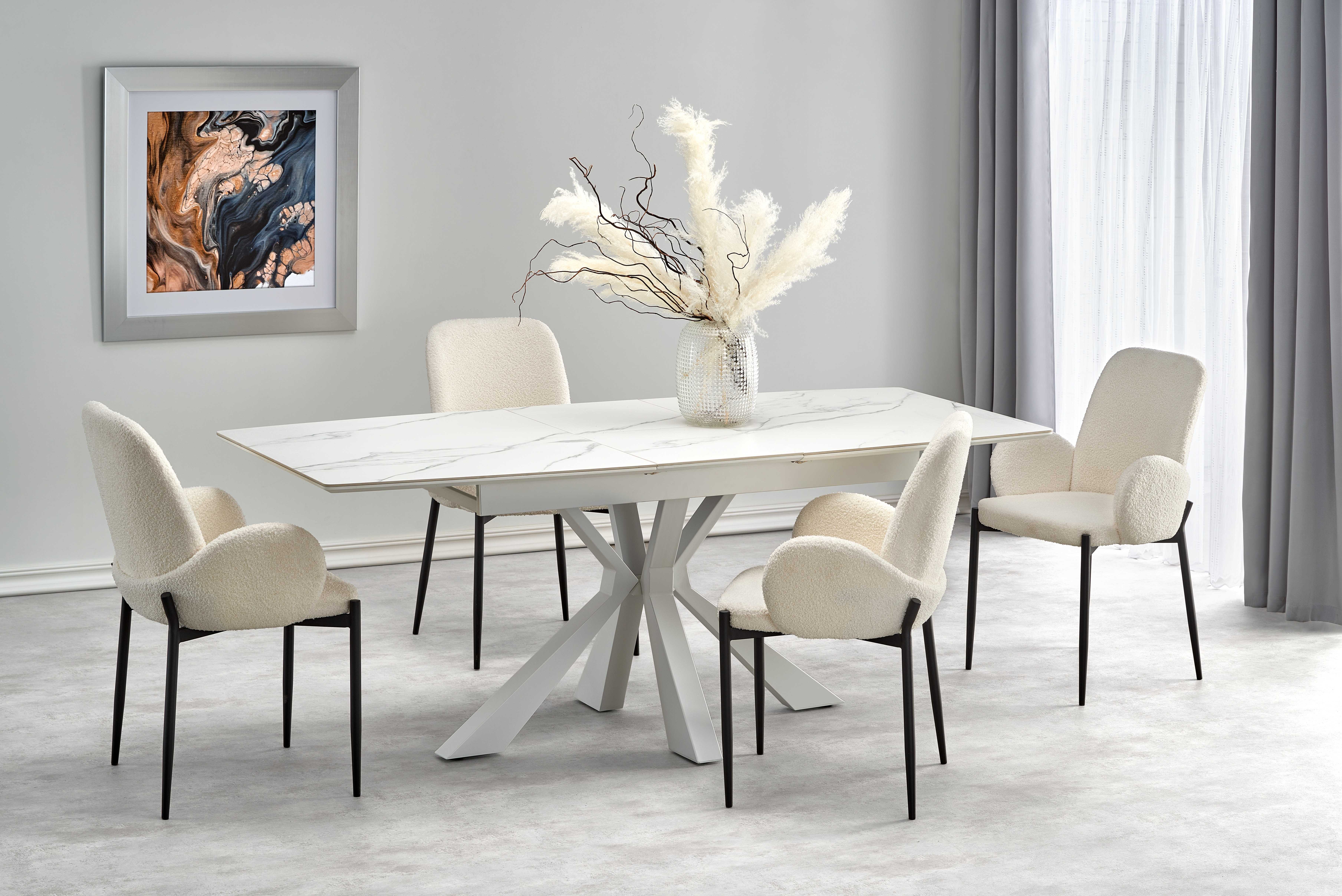 Jatkettava ruokapöytä Halmar VIVALDI, 160/200x89cm, valkoinen marmorikuvio