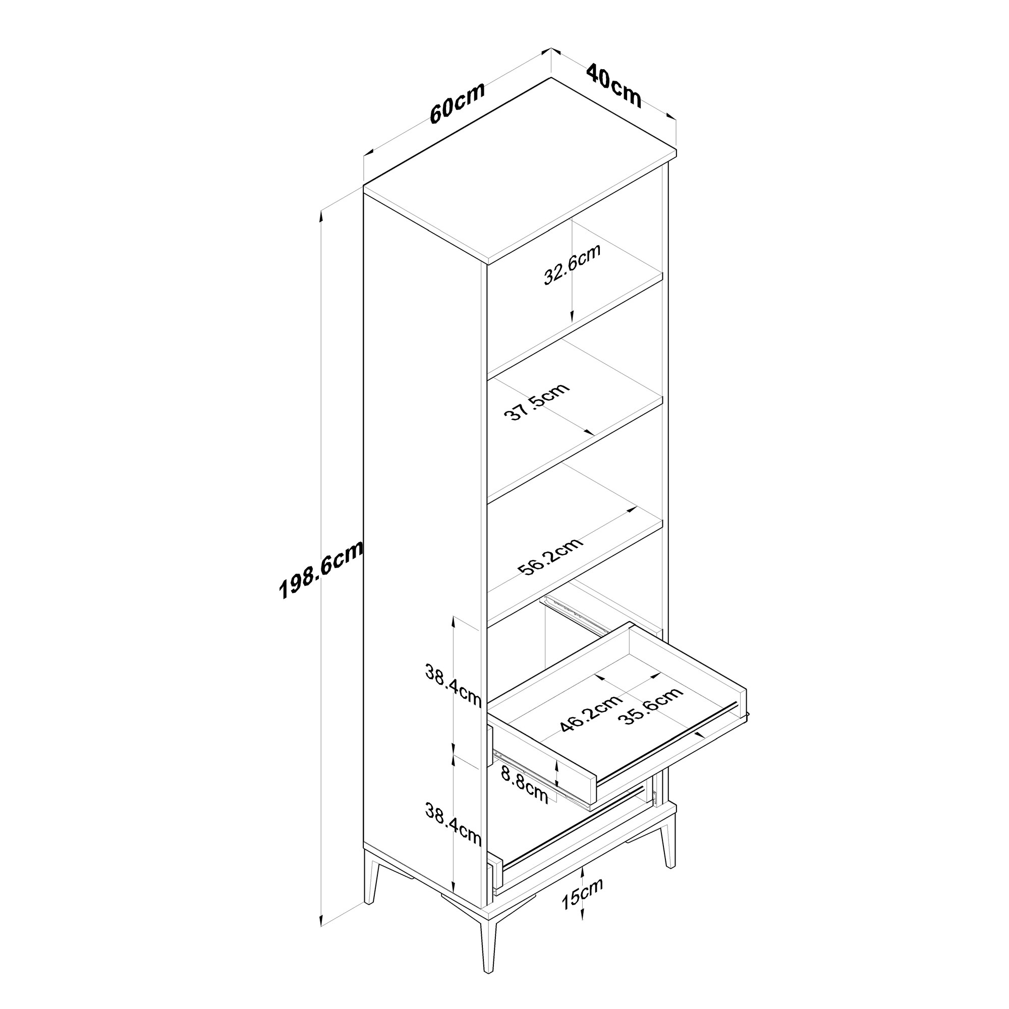 Kaappi Valento Furniture JE110-2945, leveys 60cm, korkeus 198.6cm, valkoinen