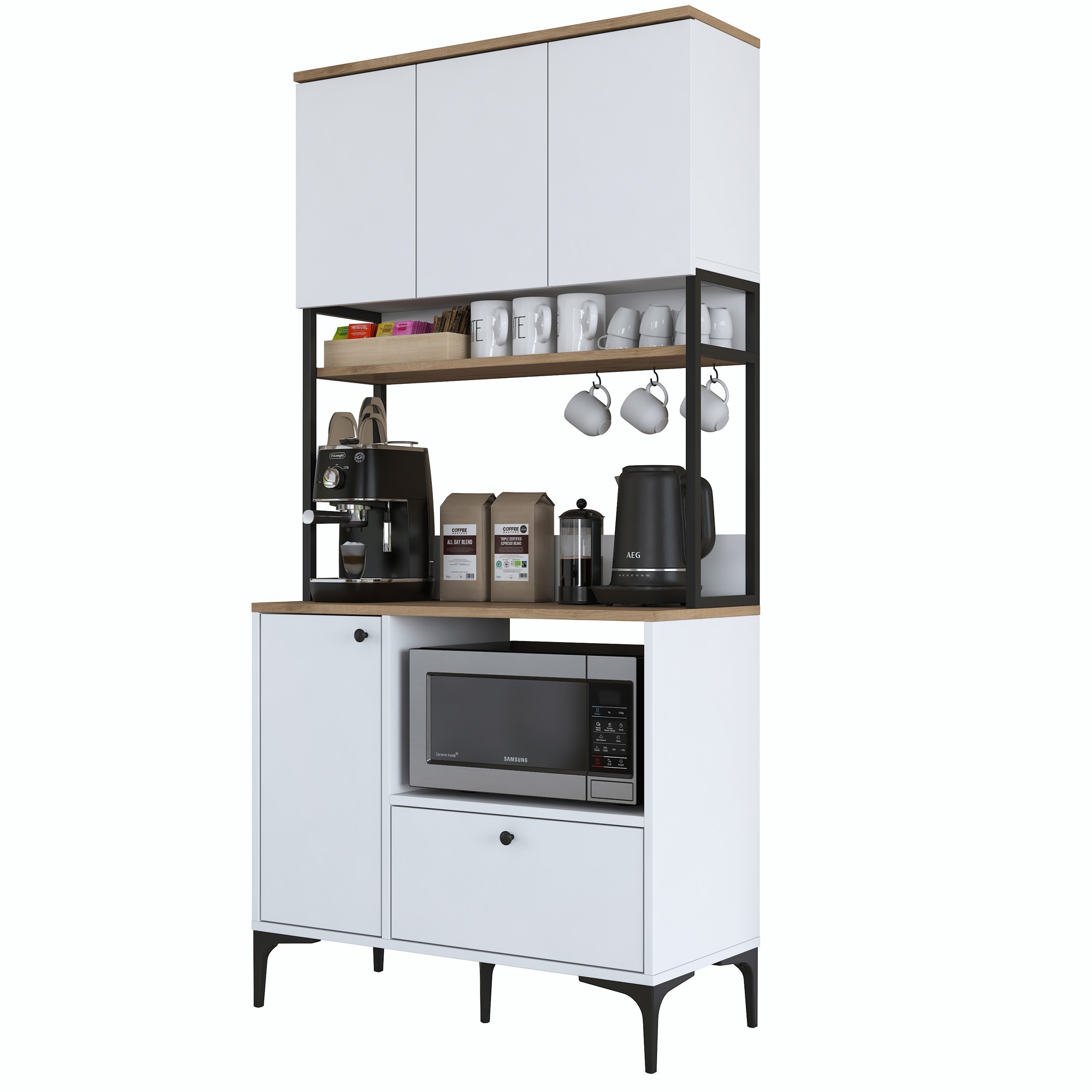 Kaappi Valento Furniture JE159, valkoinen/pähkinäpuu