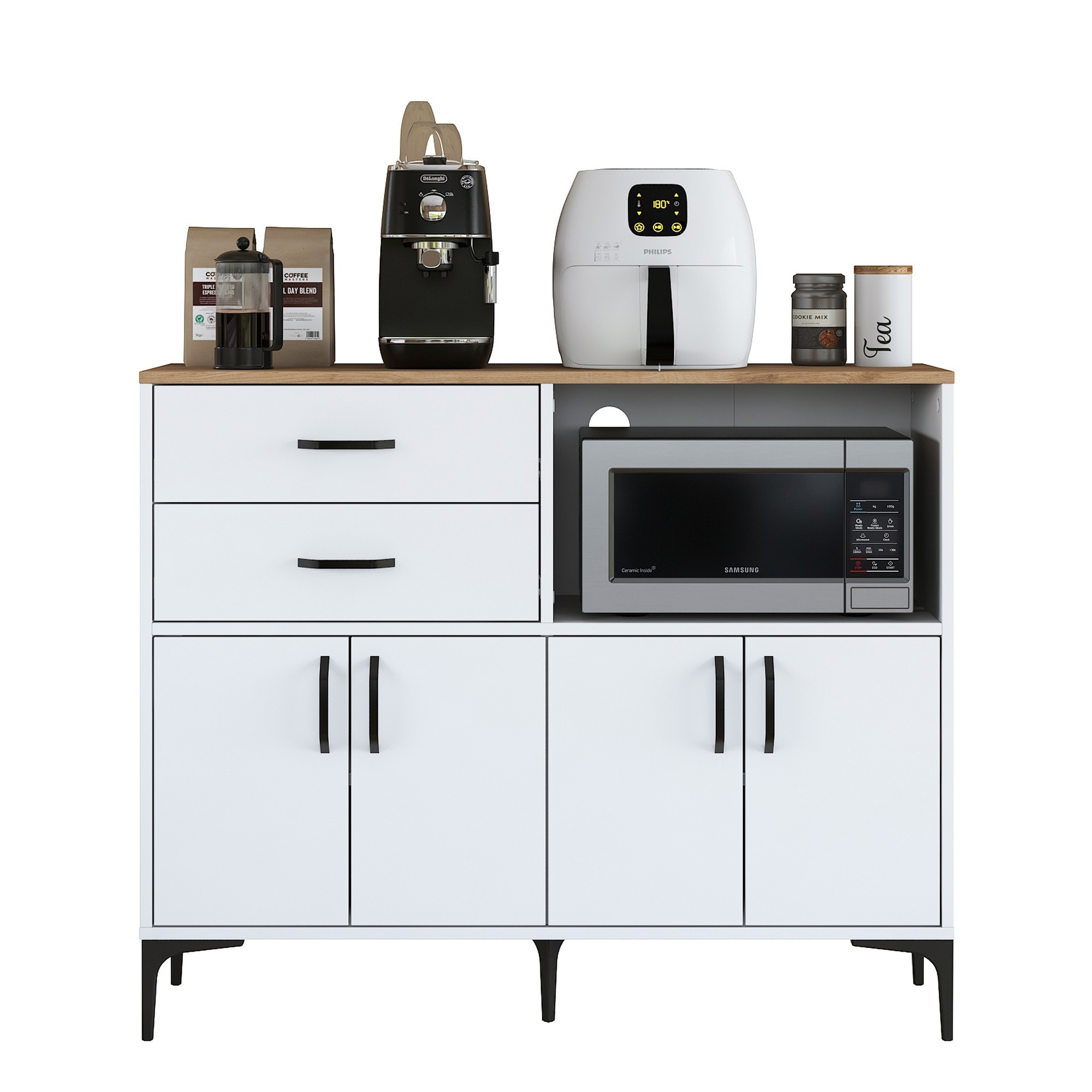 Kaappi Valento Furniture JE166, valkoinen/pähkinäpuu