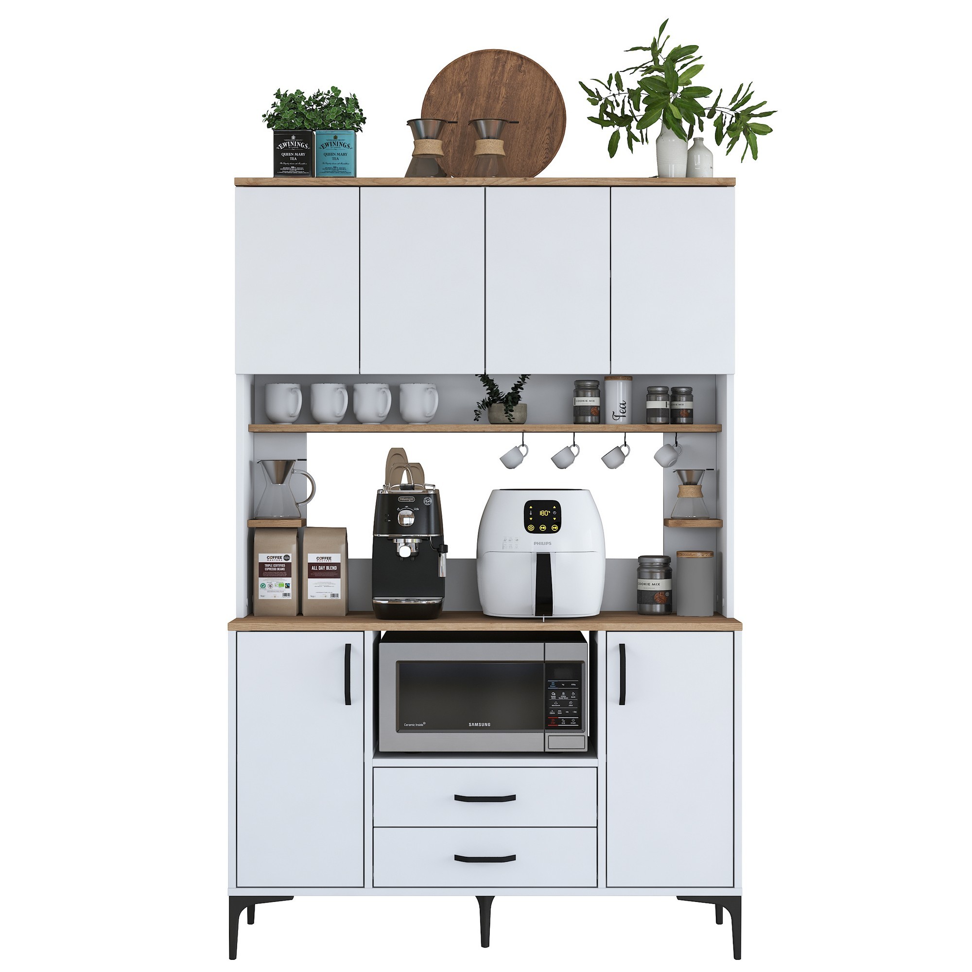 Kaappi Valento Furniture JE168, valkoinen/pähkinäpuu