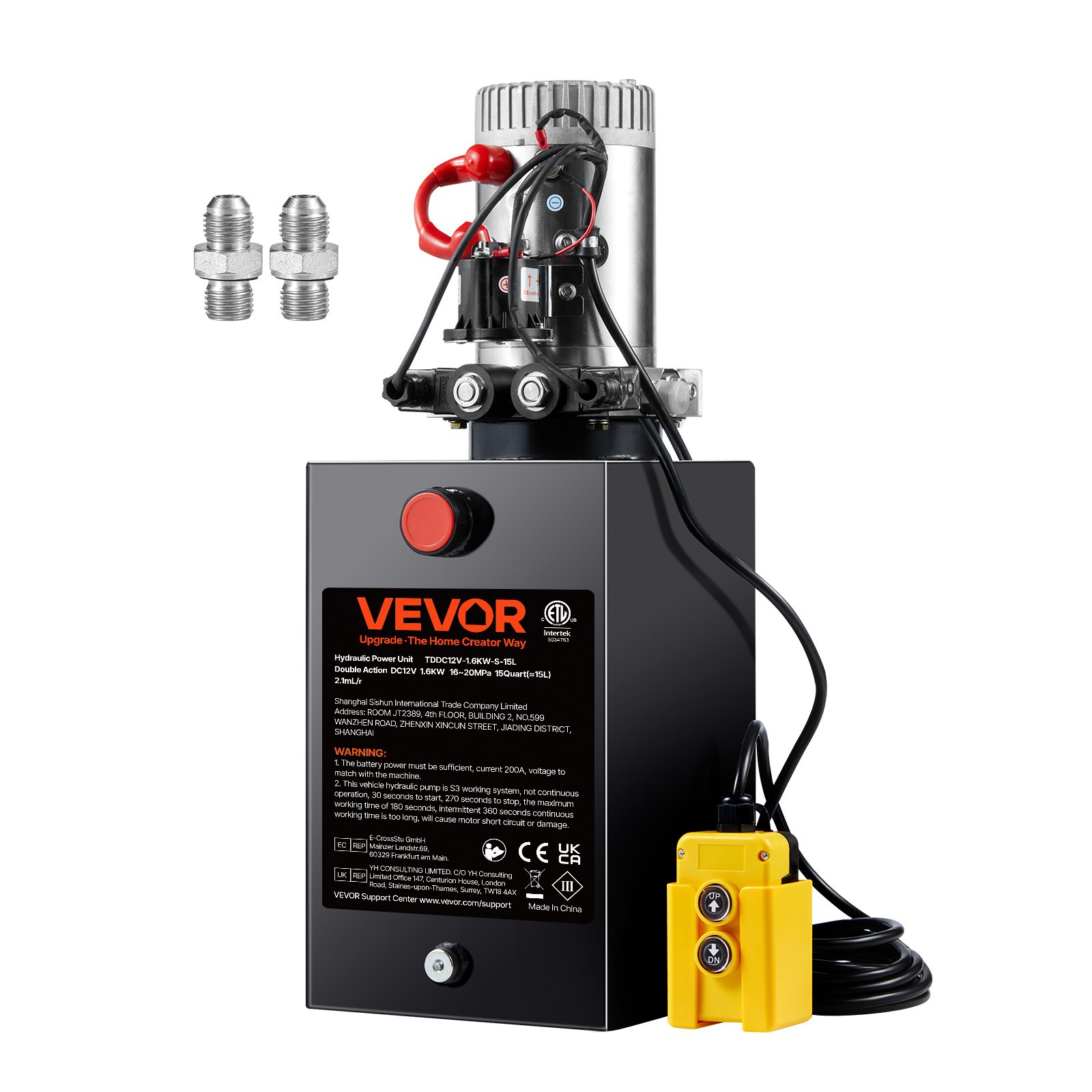 Kaksoistoiminen hydraulipumppuyksikkö North Craft TDDC12V-1.6KW-S-15L, 595x212x243mm, Teräs