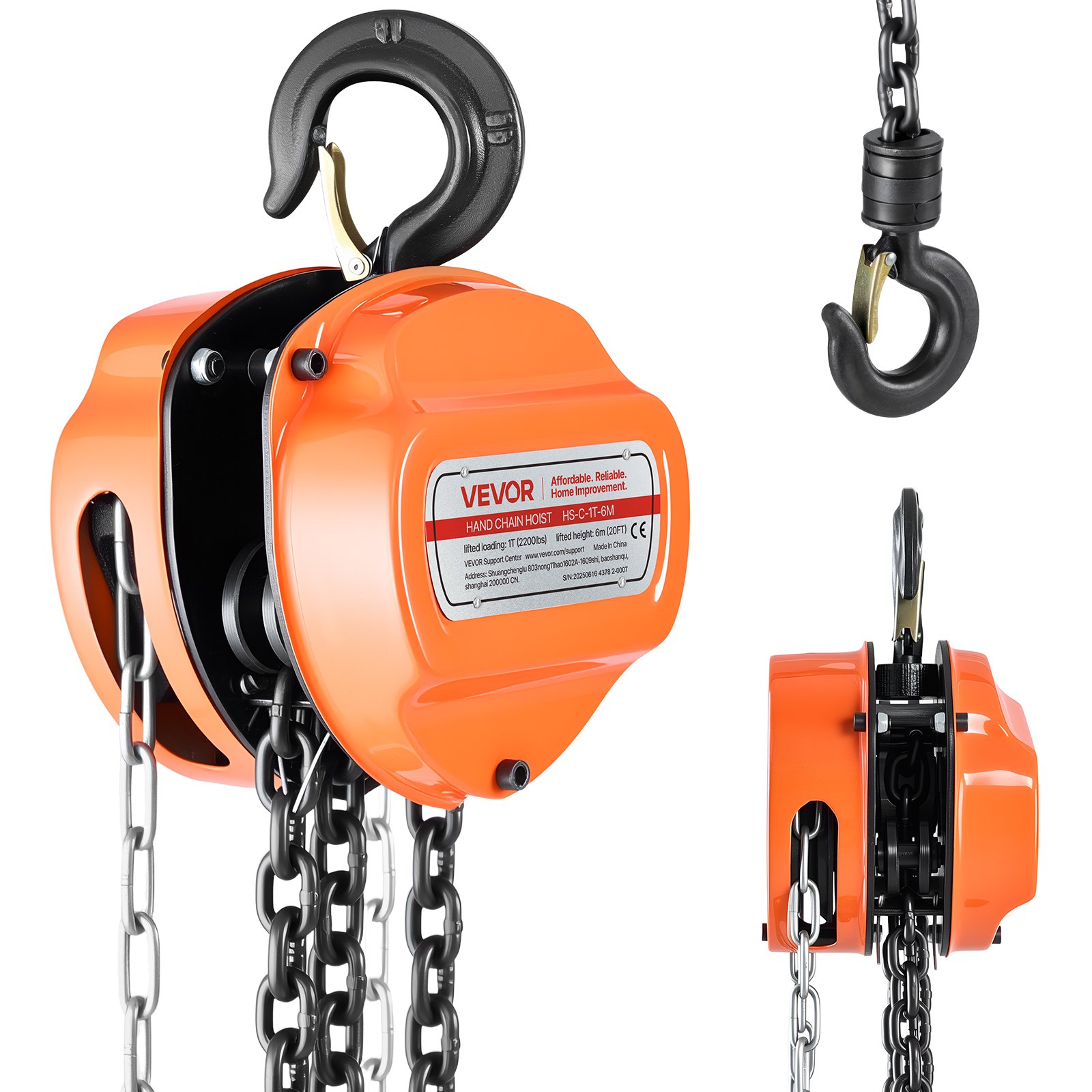 Käsikäyttöinen ketjutalja North Craft HS-C-1T-6M, 1T, 6m, Oranssi