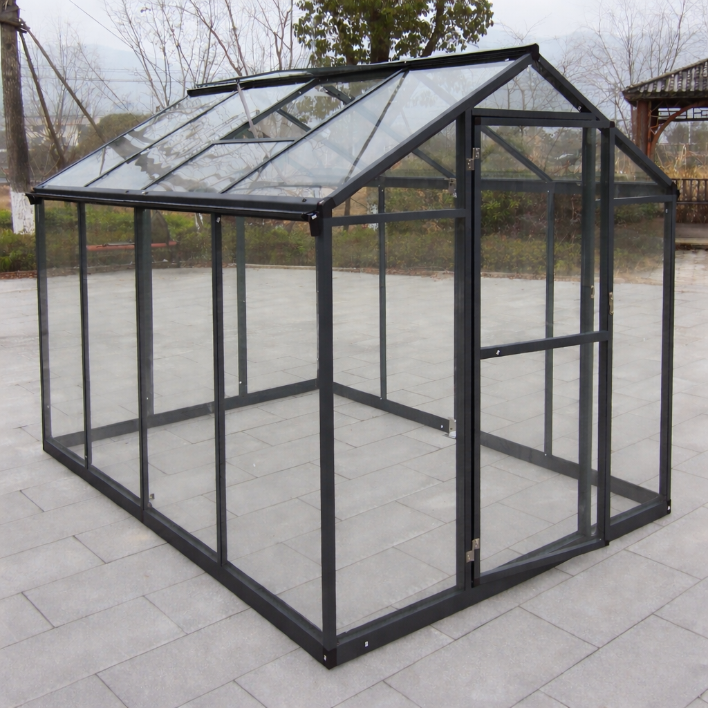 Kasvihuone AitaX Elegant 4,3m², turvalasit, harmaa alumiinirunko