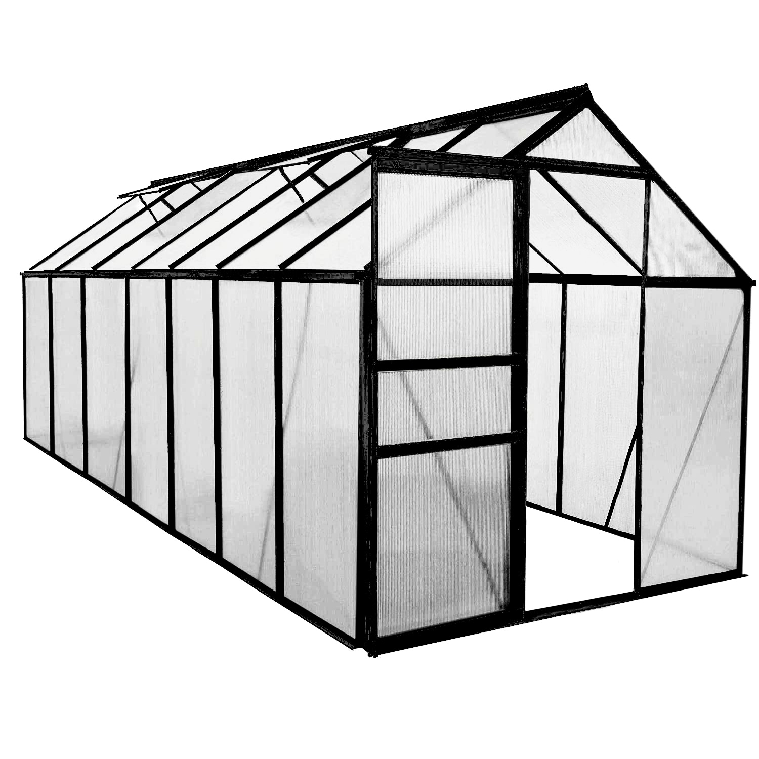 Kasvihuone Green Land, 8.2 m², 4 mm kennolevyllä, musta alumiinirunko