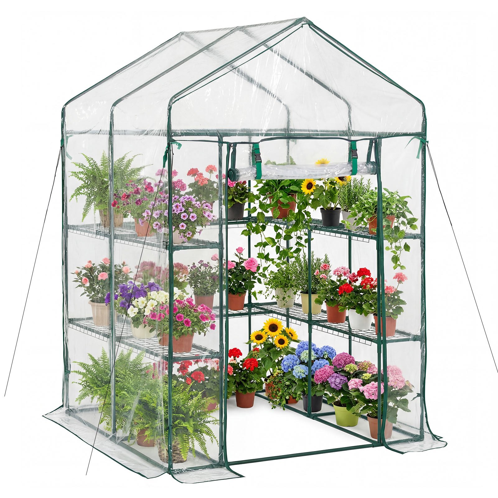 Kasvihuone North Craft, 137x137x196cm, 2 tasoa 10 hyllyä, PVC-suoja, vihreä