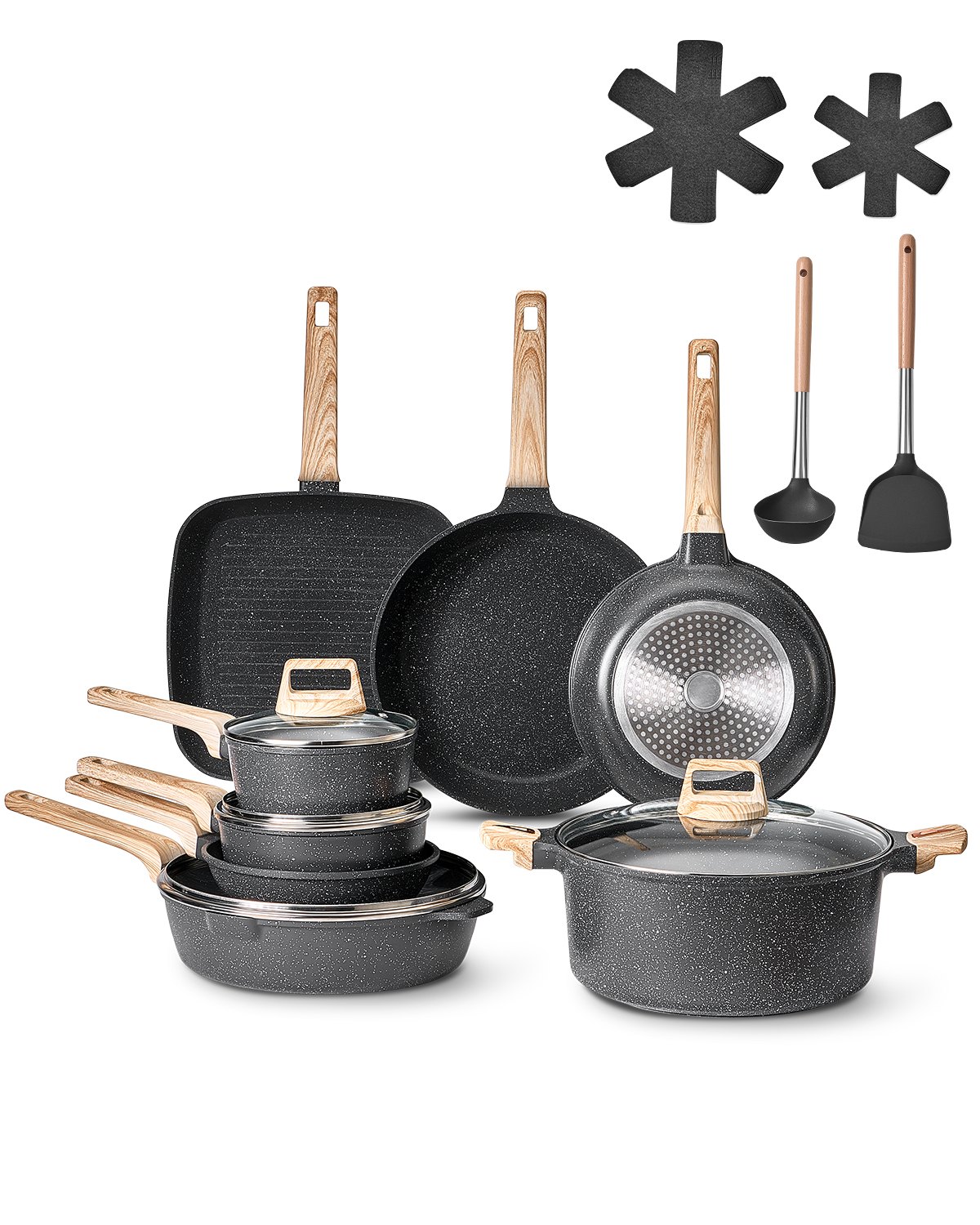Kattila- ja paistinpannusarja North Craft SS-LY-07, 19-osainen, musta